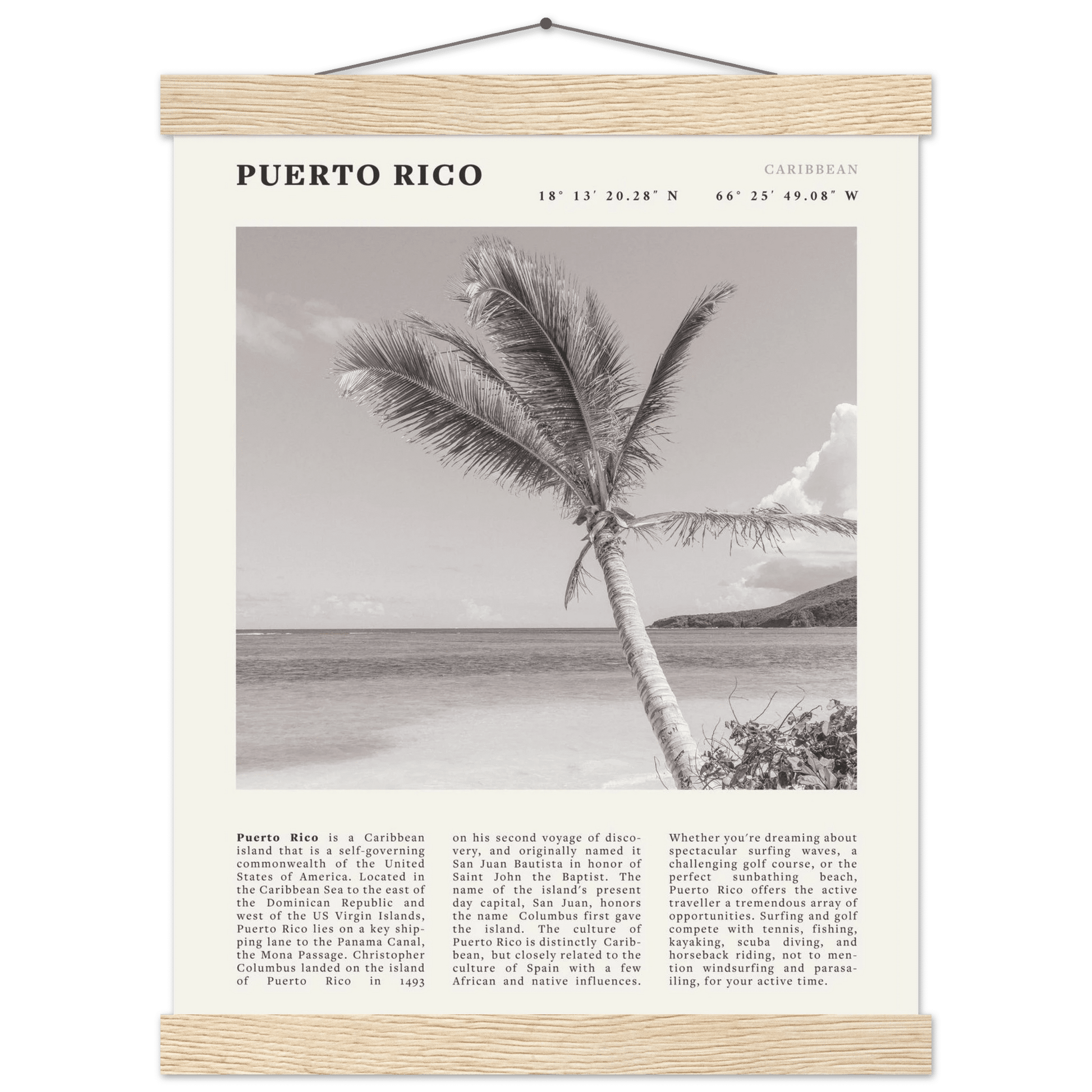 Puerto Rico Poster Black and White – Vintage Caribbean Palm Beach Print (Digital & Printed Options) - Evergreen Posters
