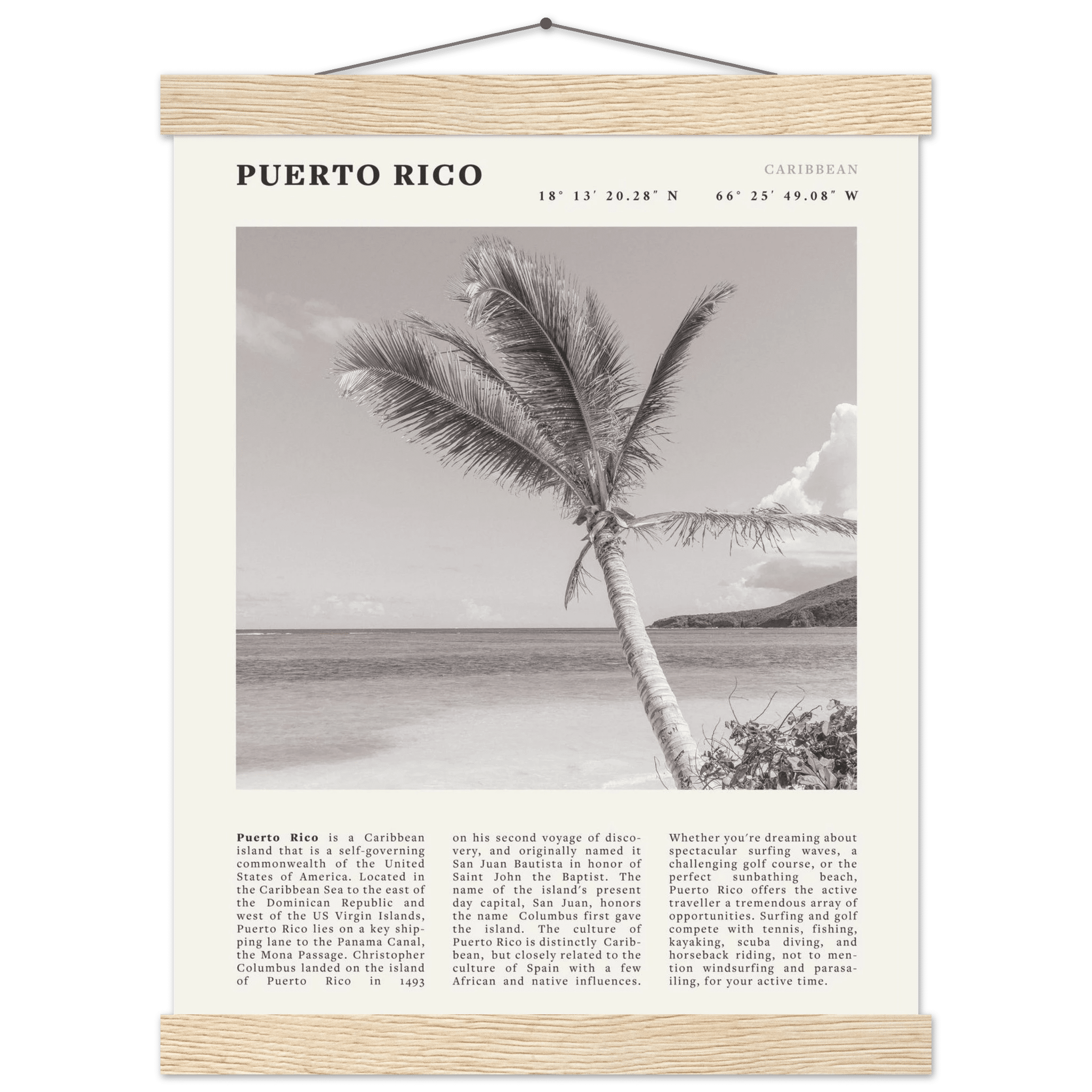 Puerto Rico Poster Black and White – Vintage Caribbean Palm Beach Print (Digital & Printed Options) - Evergreen Posters