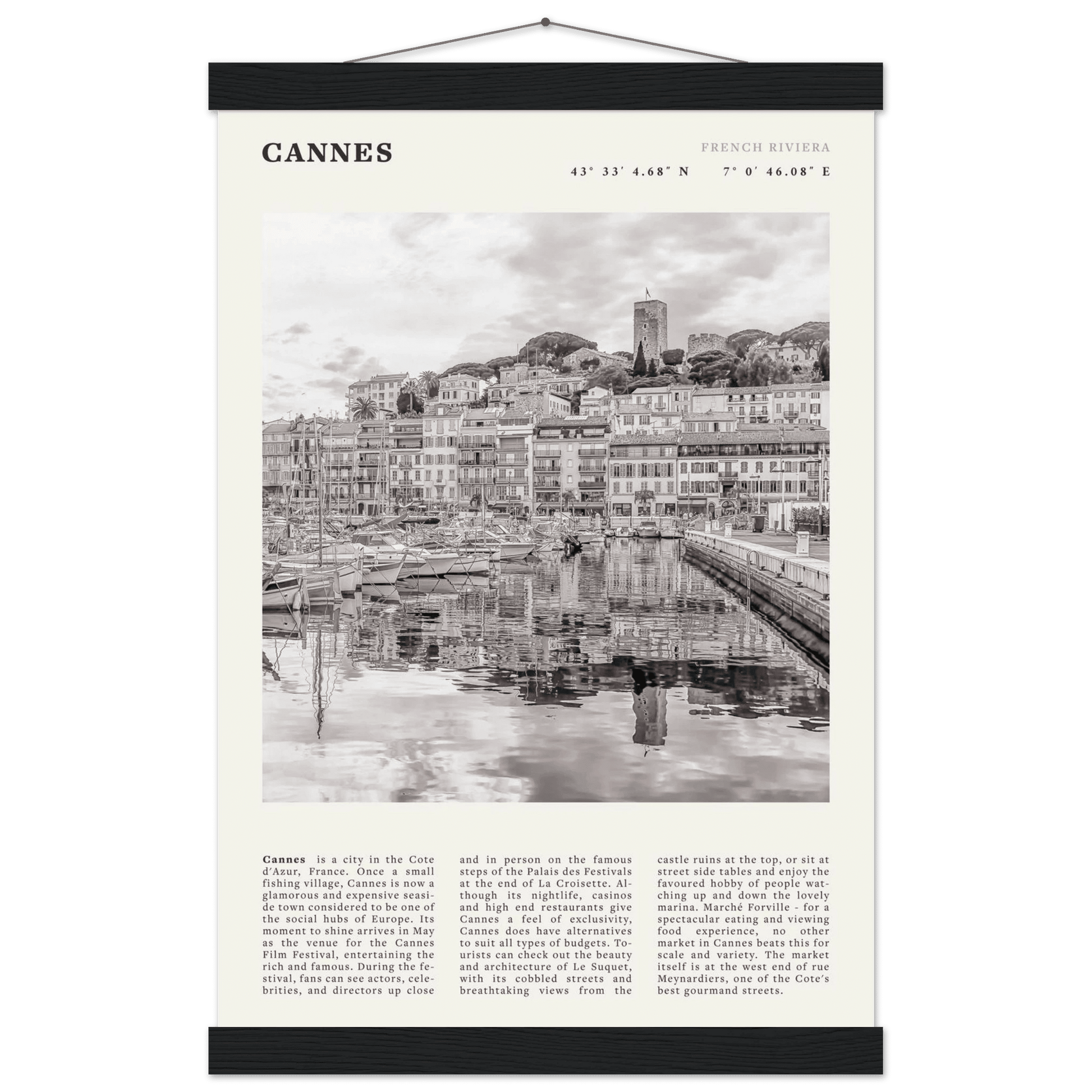 Cannes Poster | Black & White French Riviera Wall Art | France Travel Print - Evergreen Posters