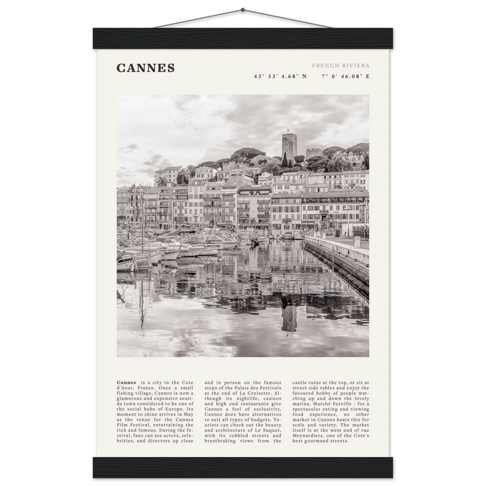 Cannes Poster | Black & White French Riviera Wall Art | France Travel Print - Evergreen Posters