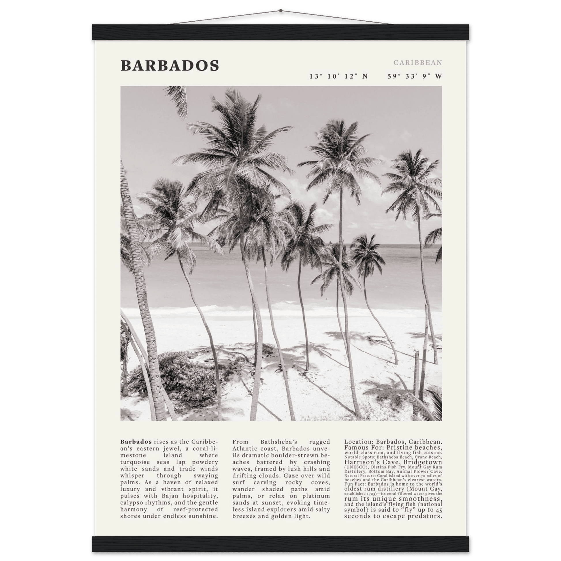 Barbados Poster Black and White – Vintage Caribbean Palm Beach Print (Digital & Printed Options) - Evergreen Posters