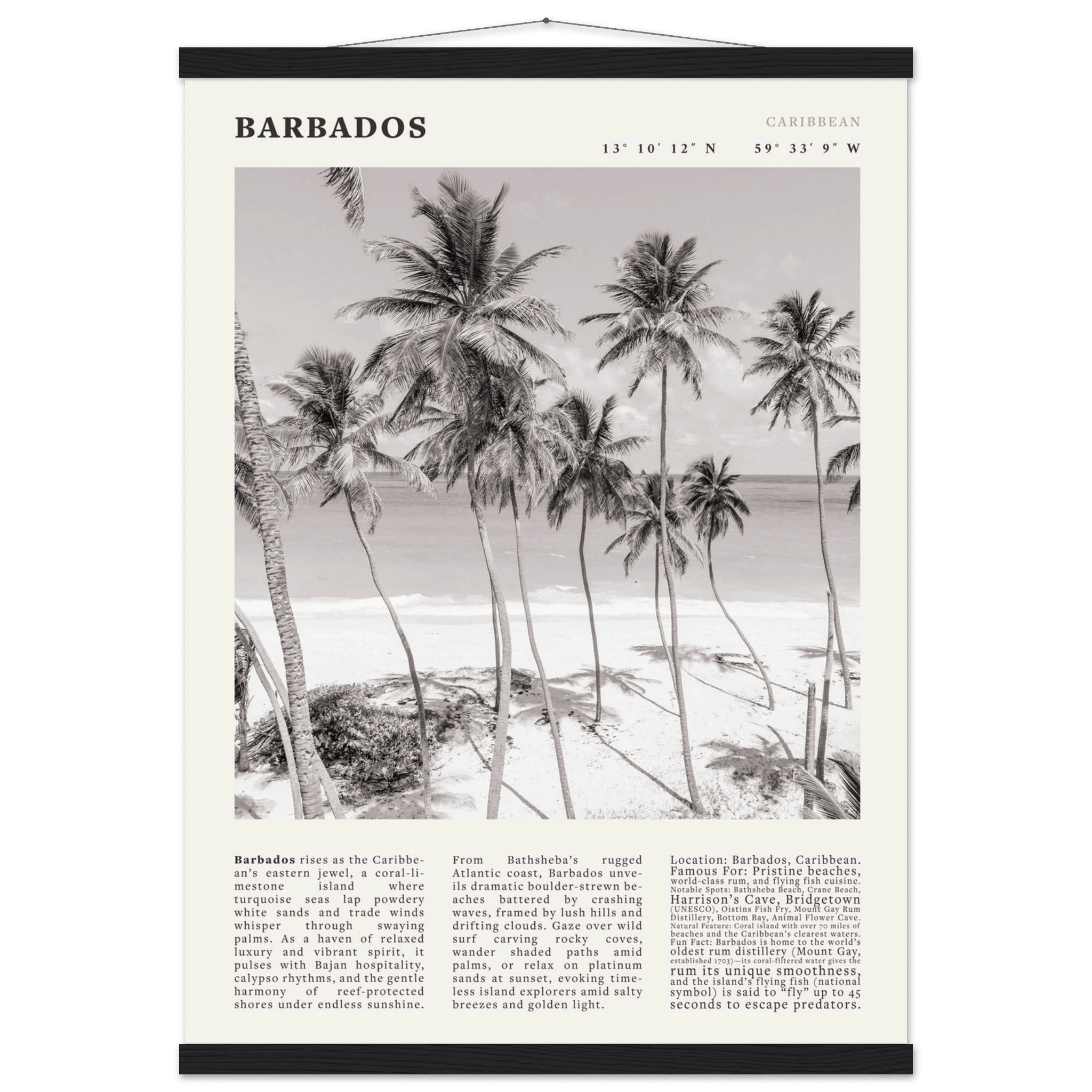 Barbados Poster Black and White – Vintage Caribbean Palm Beach Print (Digital & Printed Options) - Evergreen Posters