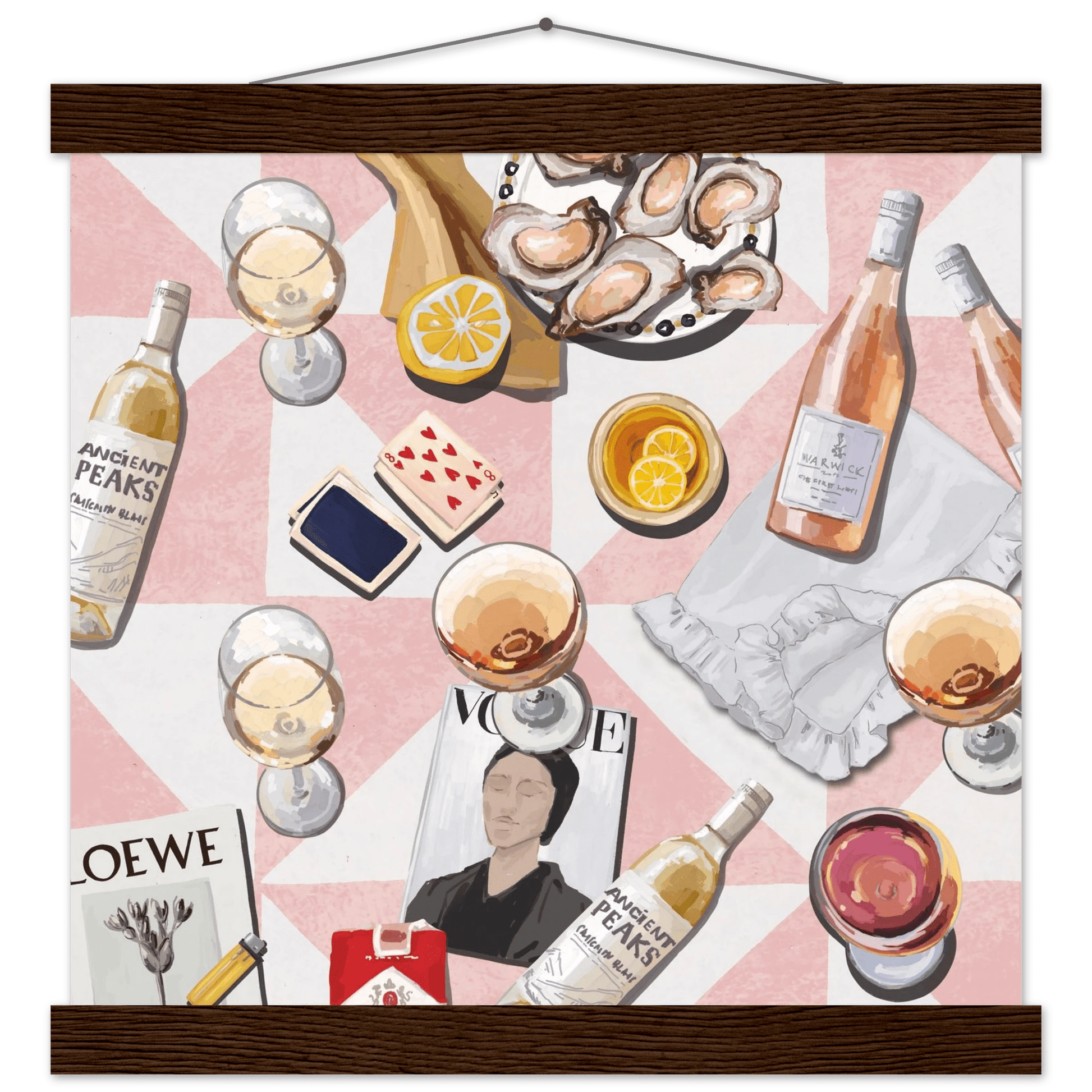 Vogue Oysters & Rosé Poster | Dopamine Decor Luxury Wall Art | Pink Tile Square Print - Evergreen Posters