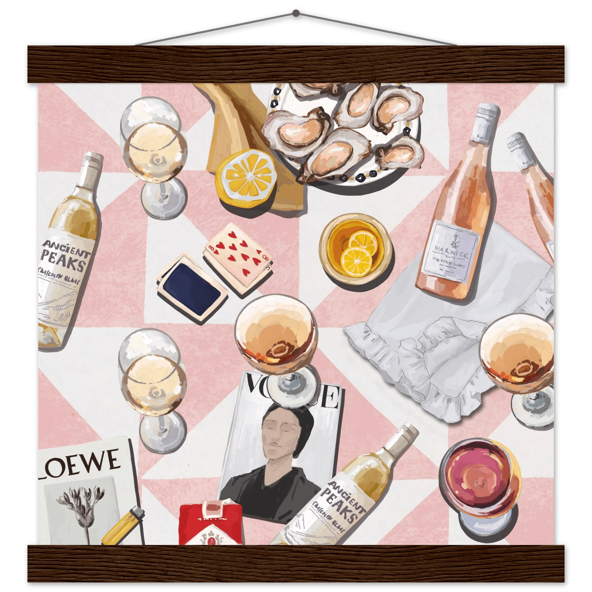Vogue Oysters & Rosé Poster | Dopamine Decor Luxury Wall Art | Pink Tile Square Print - Evergreen Posters