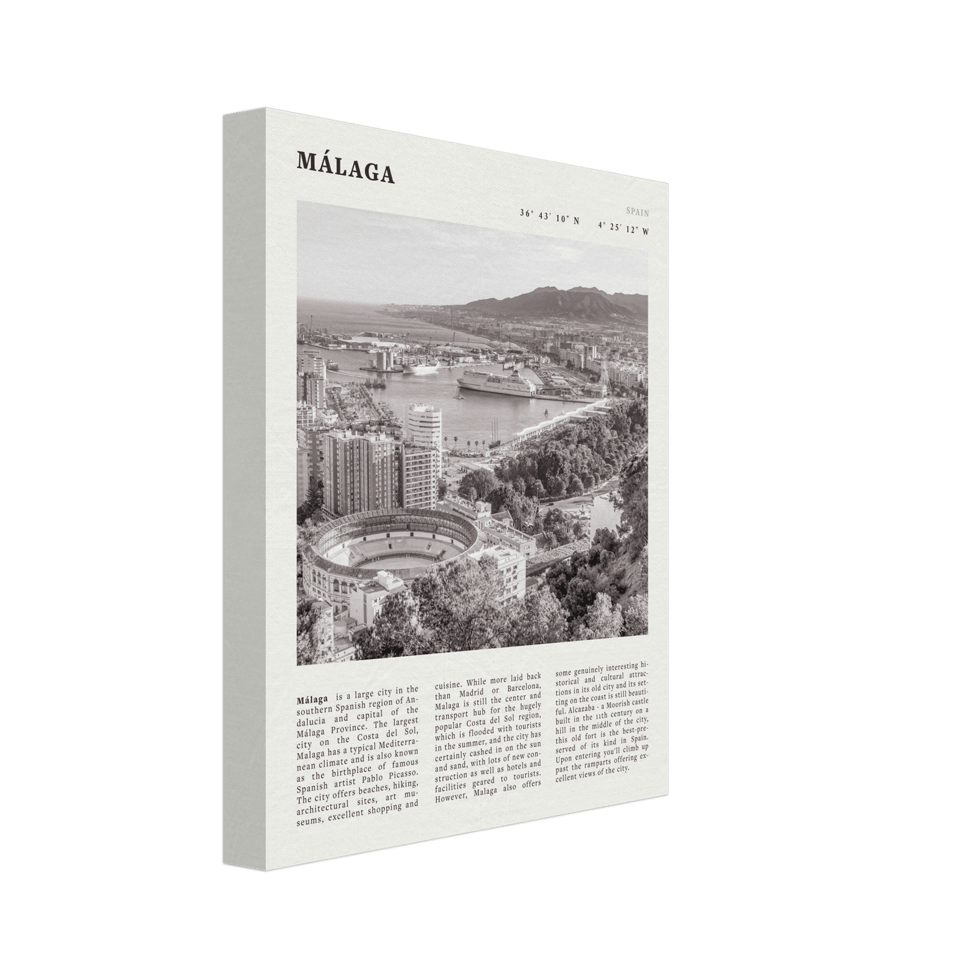 Málaga Poster | Black & White Costa del Sol Wall Art | Spain Travel Print - Evergreen Posters