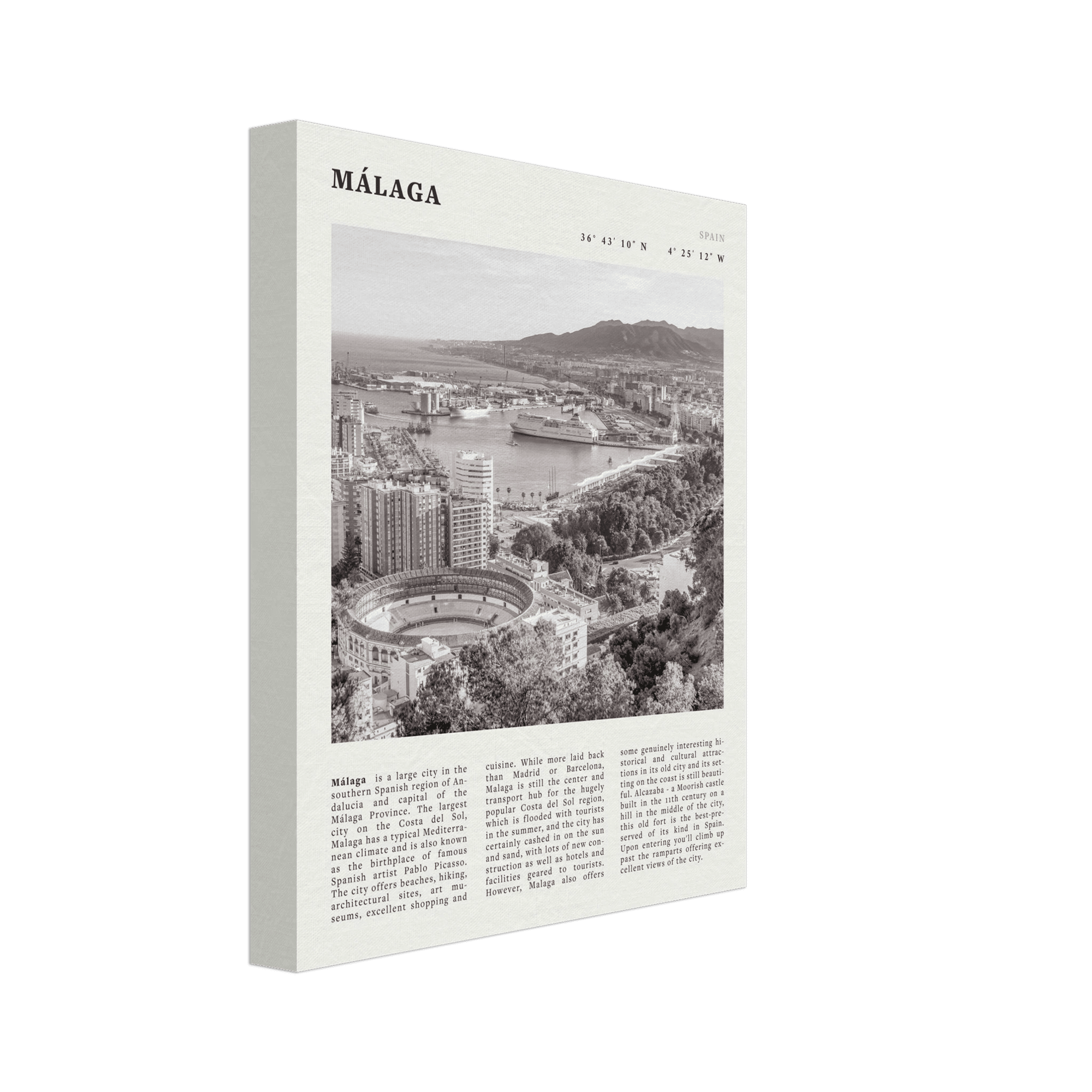 Málaga Poster | Black & White Costa del Sol Wall Art | Spain Travel Print - Evergreen Posters