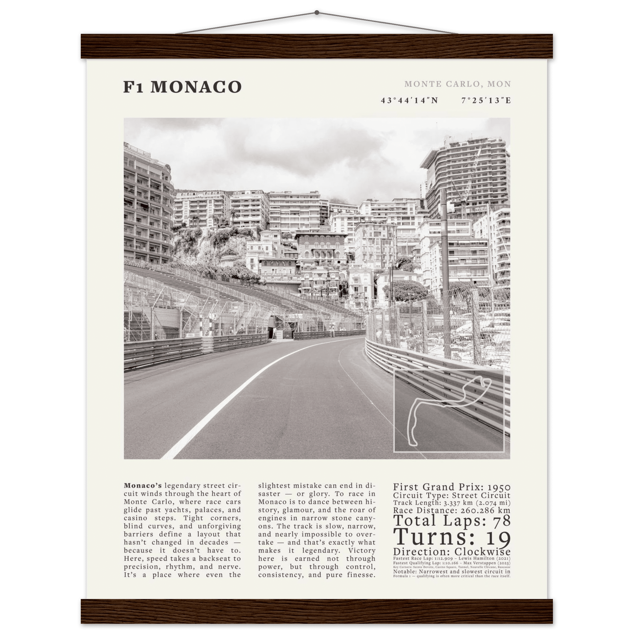 F1 Monaco Poster Black and White – Vintage Monte Carlo Street Circuit Print (Digital & Printed Options) - Evergreen Posters
