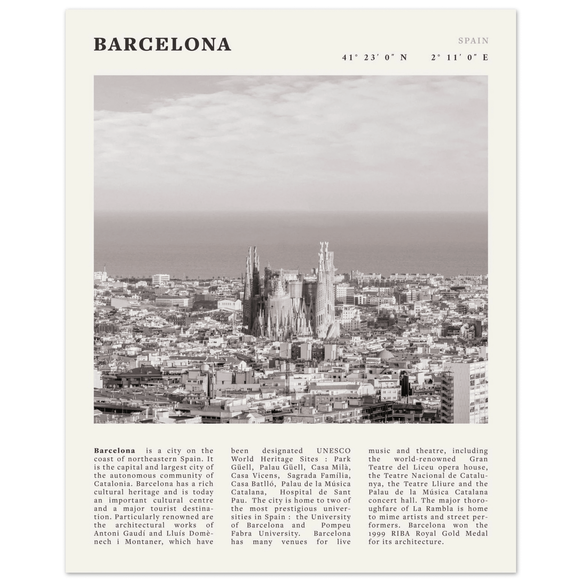 Barcelona Poster | Black & White Sagrada Familia Wall Art | Spain Travel Print - Evergreen Posters