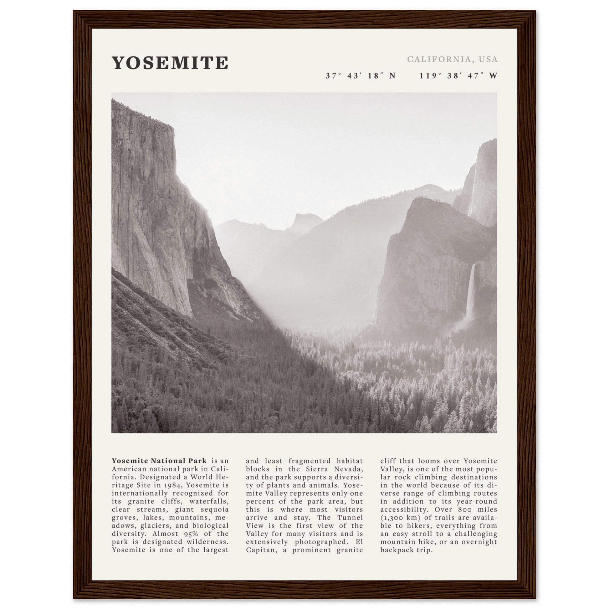 Yosemite Poster | Black & White National Park Wall Art | California Nature Print - Evergreen Posters