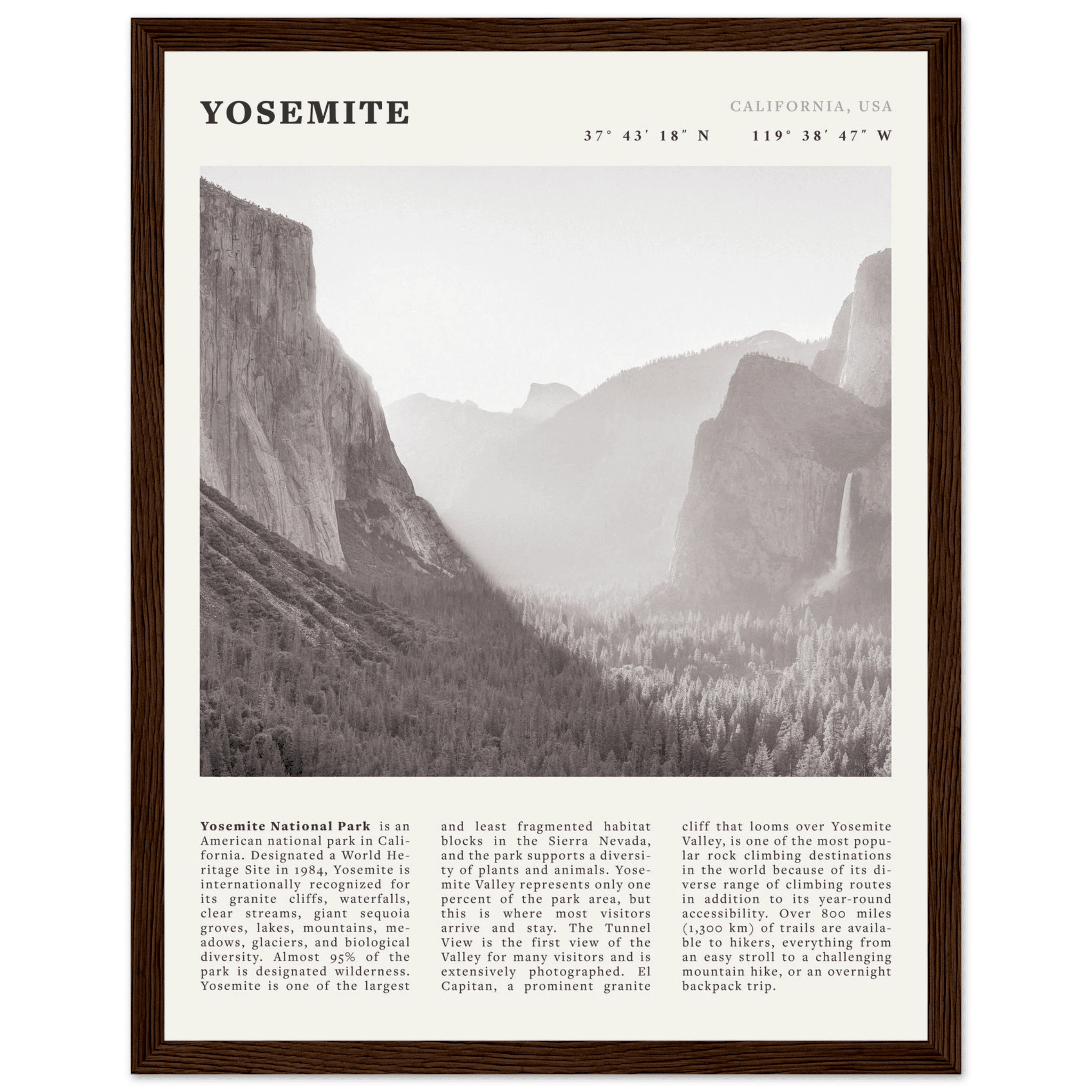 Yosemite Poster | Black & White National Park Wall Art | California Nature Print - Evergreen Posters