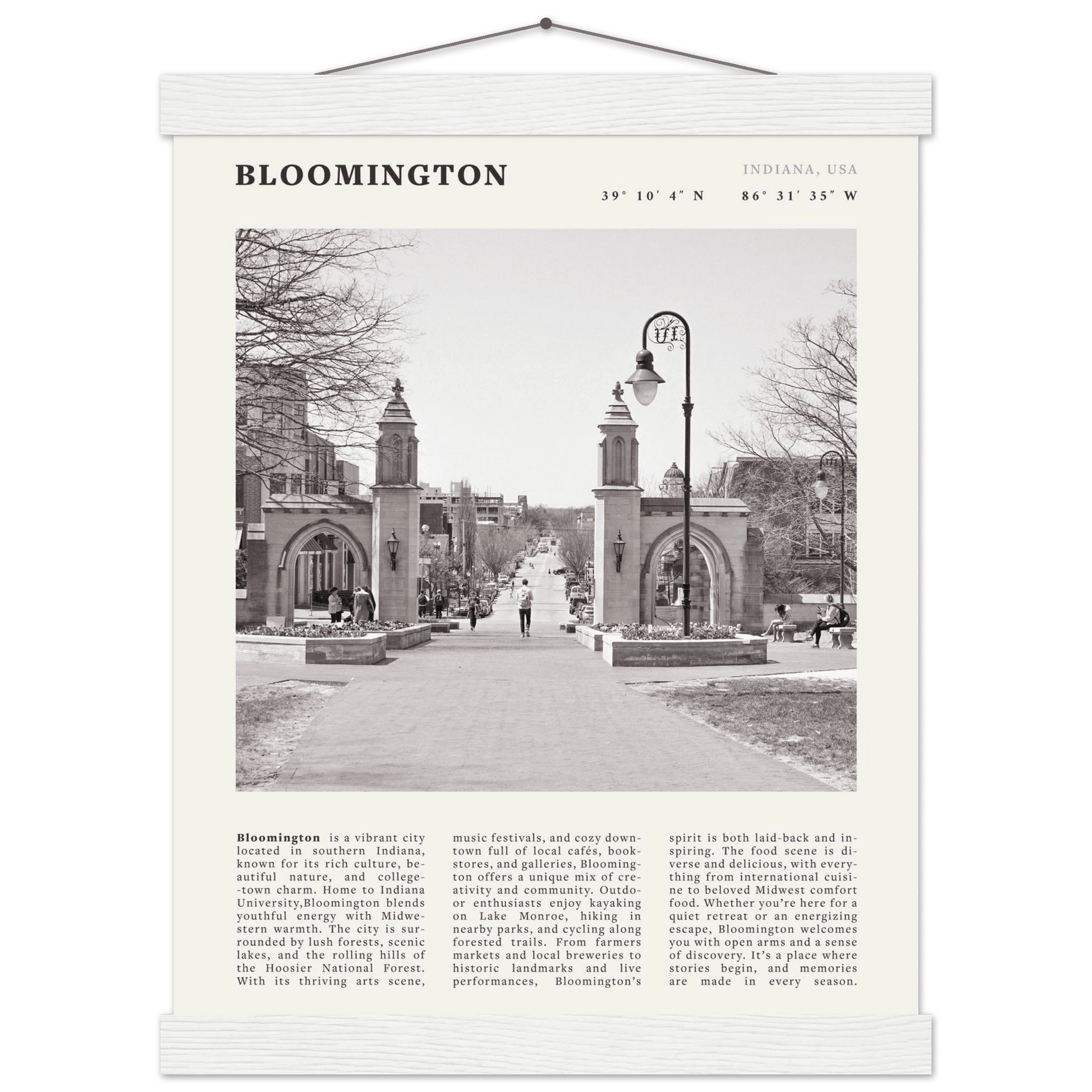 Bloomington Indiana Black and White Vintage Poster - Evergreen Posters