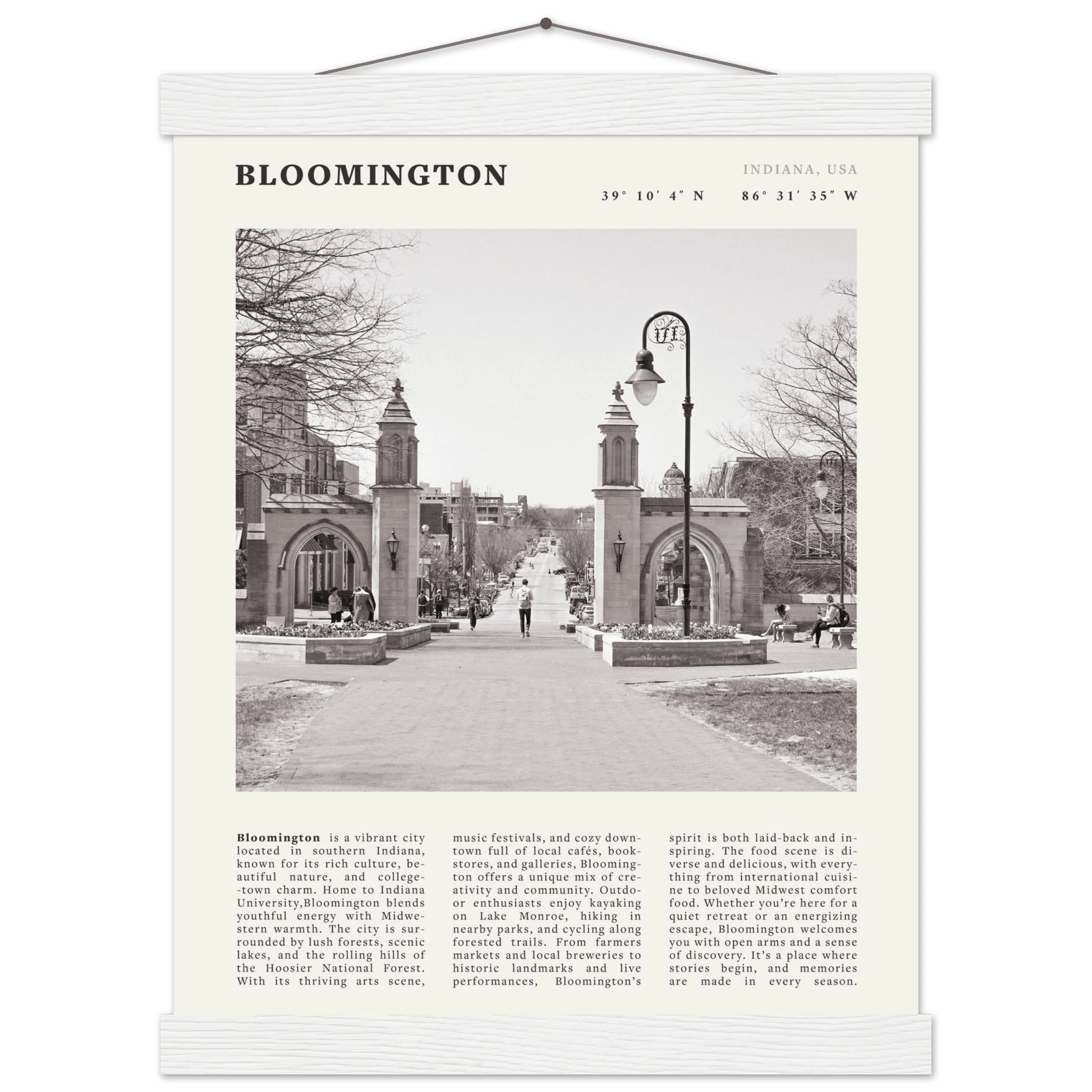 Bloomington Indiana Black and White Vintage Poster - Evergreen Posters