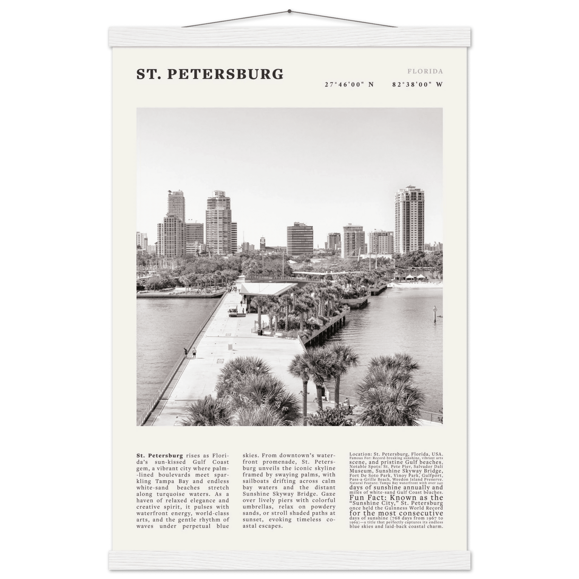 St. Petersburg Florida Poster Black and White – Vintage St Pete Skyline Print (Digital & Printed Options) - Evergreen Posters