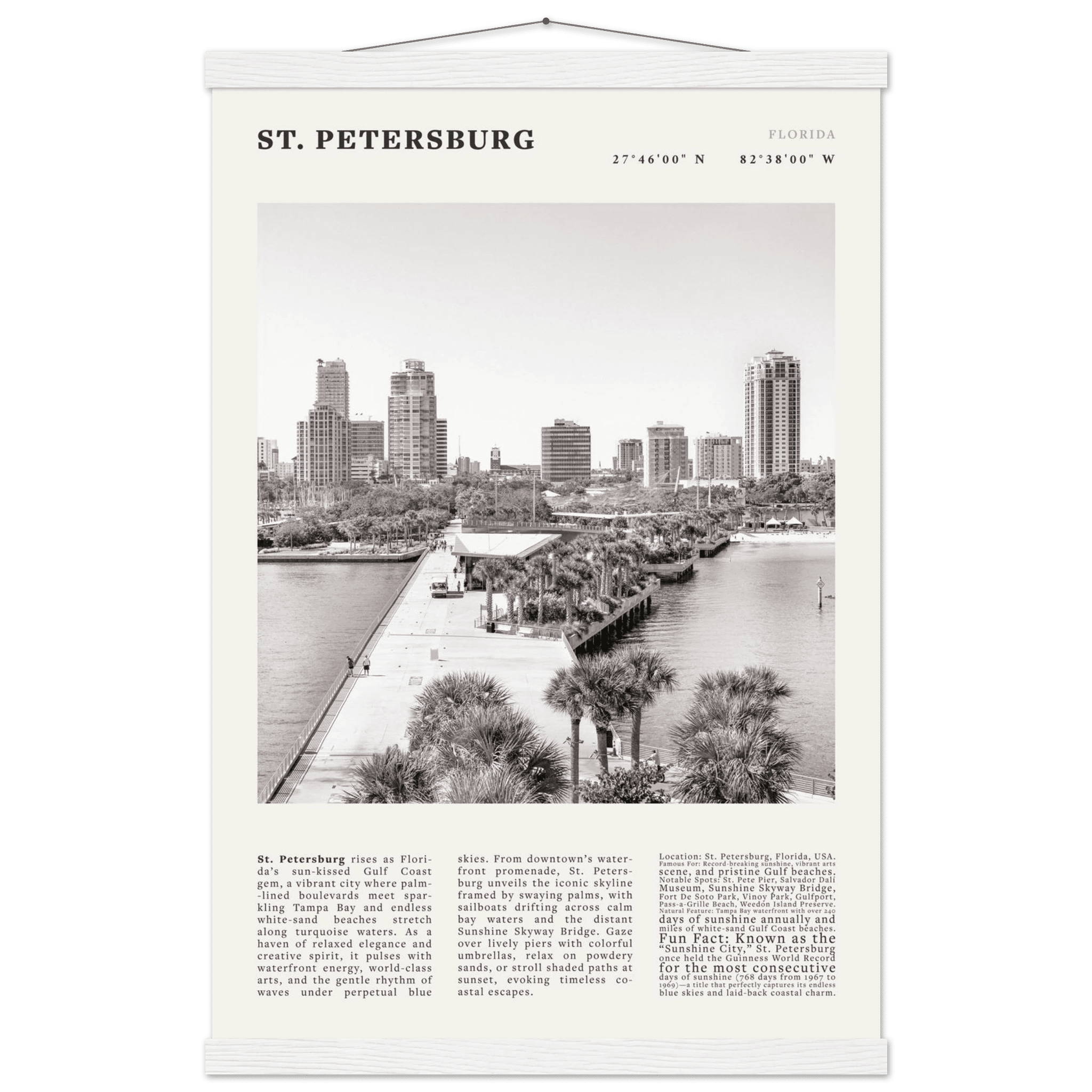 St. Petersburg Florida Poster Black and White – Vintage St Pete Skyline Print (Digital & Printed Options) - Evergreen Posters