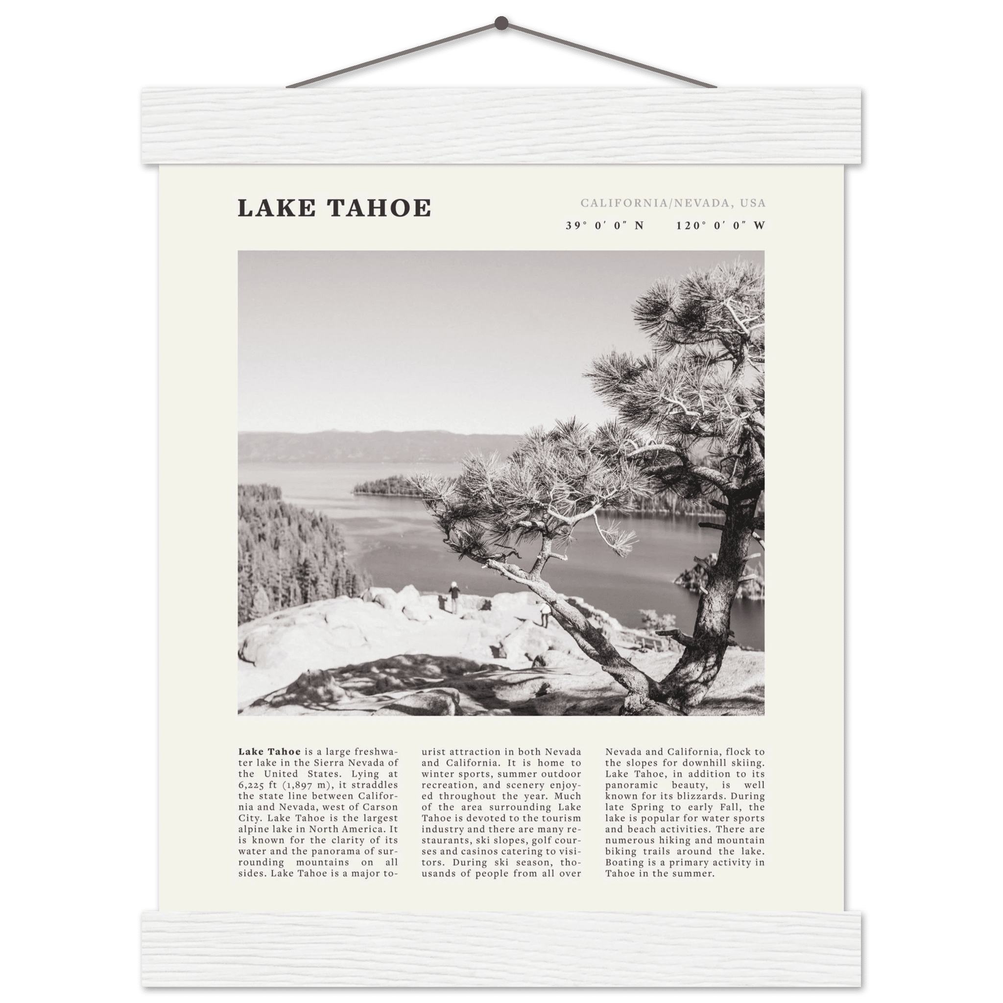 Lake Tahoe Poster | Black & White California Nevada Wall Art | Nature Travel Print Decor - Evergreen Posters