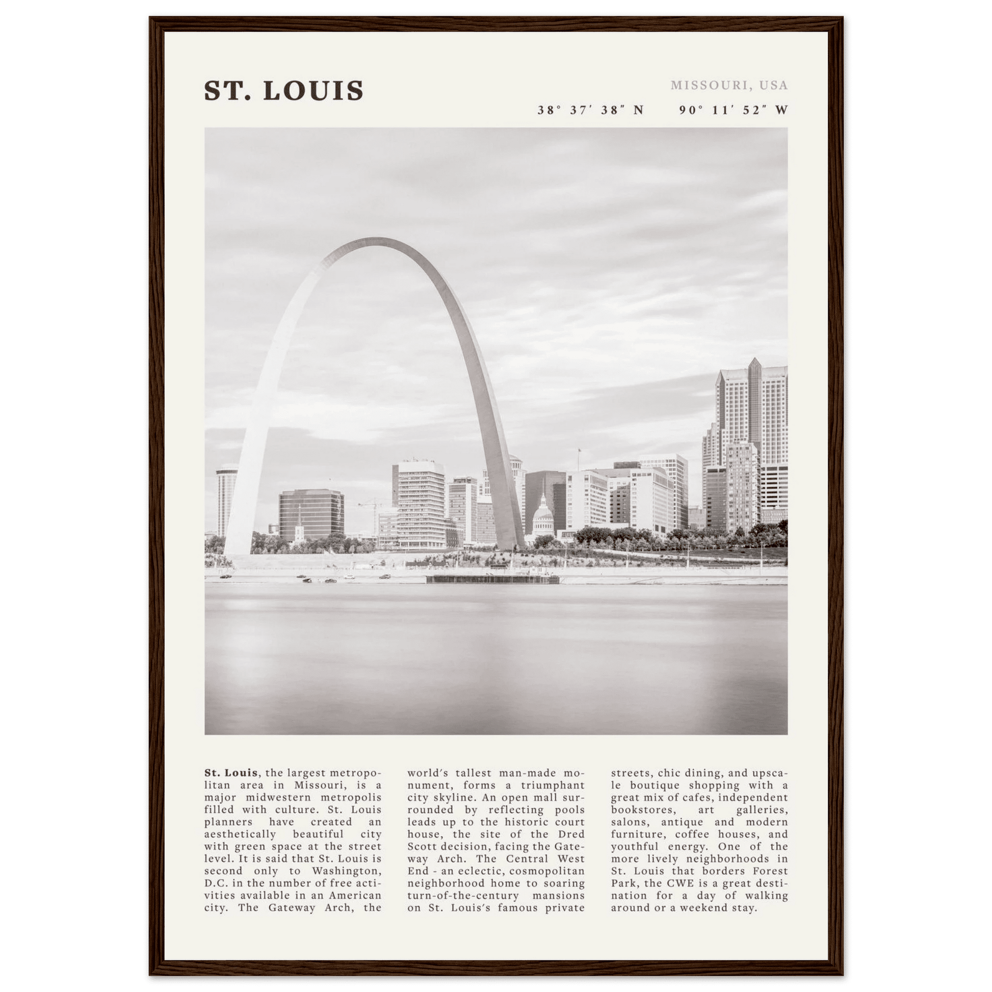 St. Louis Poster | Black & White Gateway Arch Wall Art | Missouri Travel Print - Evergreen Posters