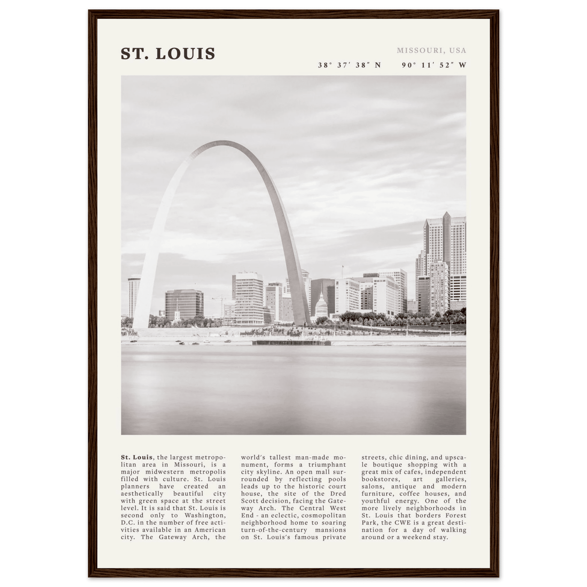 St. Louis Poster | Black & White Gateway Arch Wall Art | Missouri Travel Print - Evergreen Posters