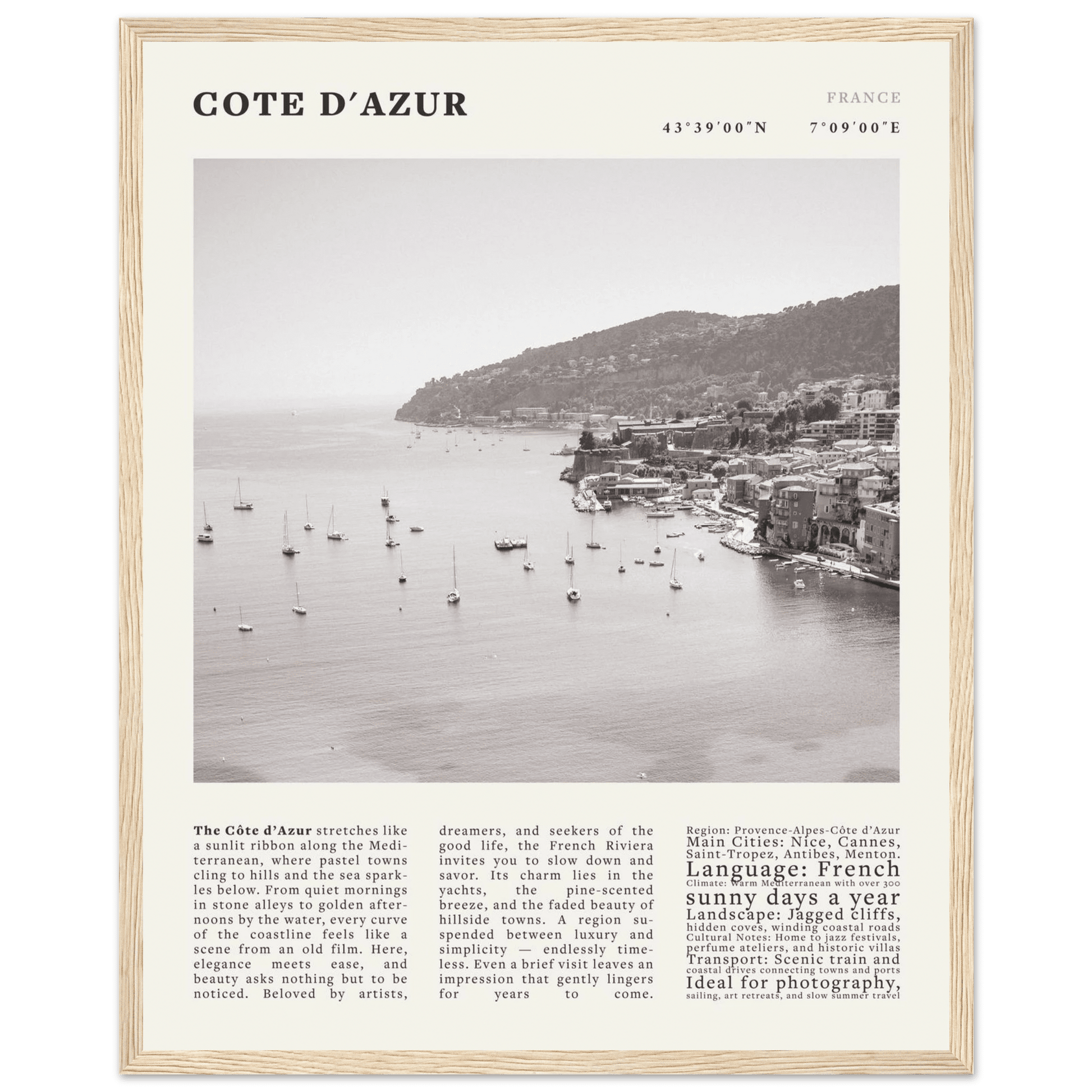Côte d'Azur Poster Black and White – Vintage French Riviera Coast Print (Digital & Printed Options) - Evergreen Posters