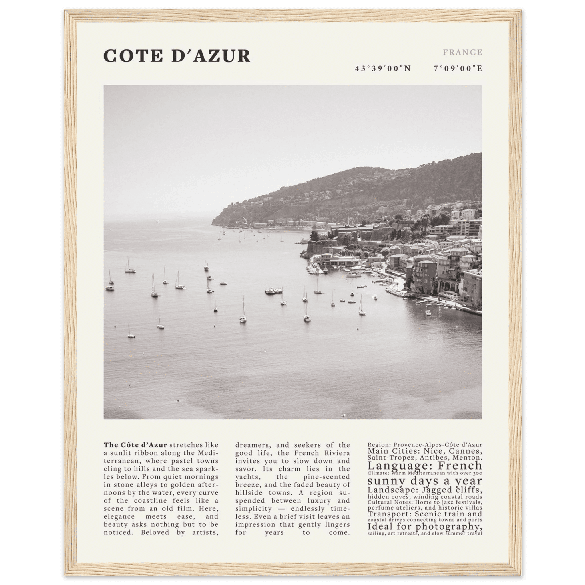 Côte d'Azur Poster Black and White – Vintage French Riviera Coast Print (Digital & Printed Options) - Evergreen Posters
