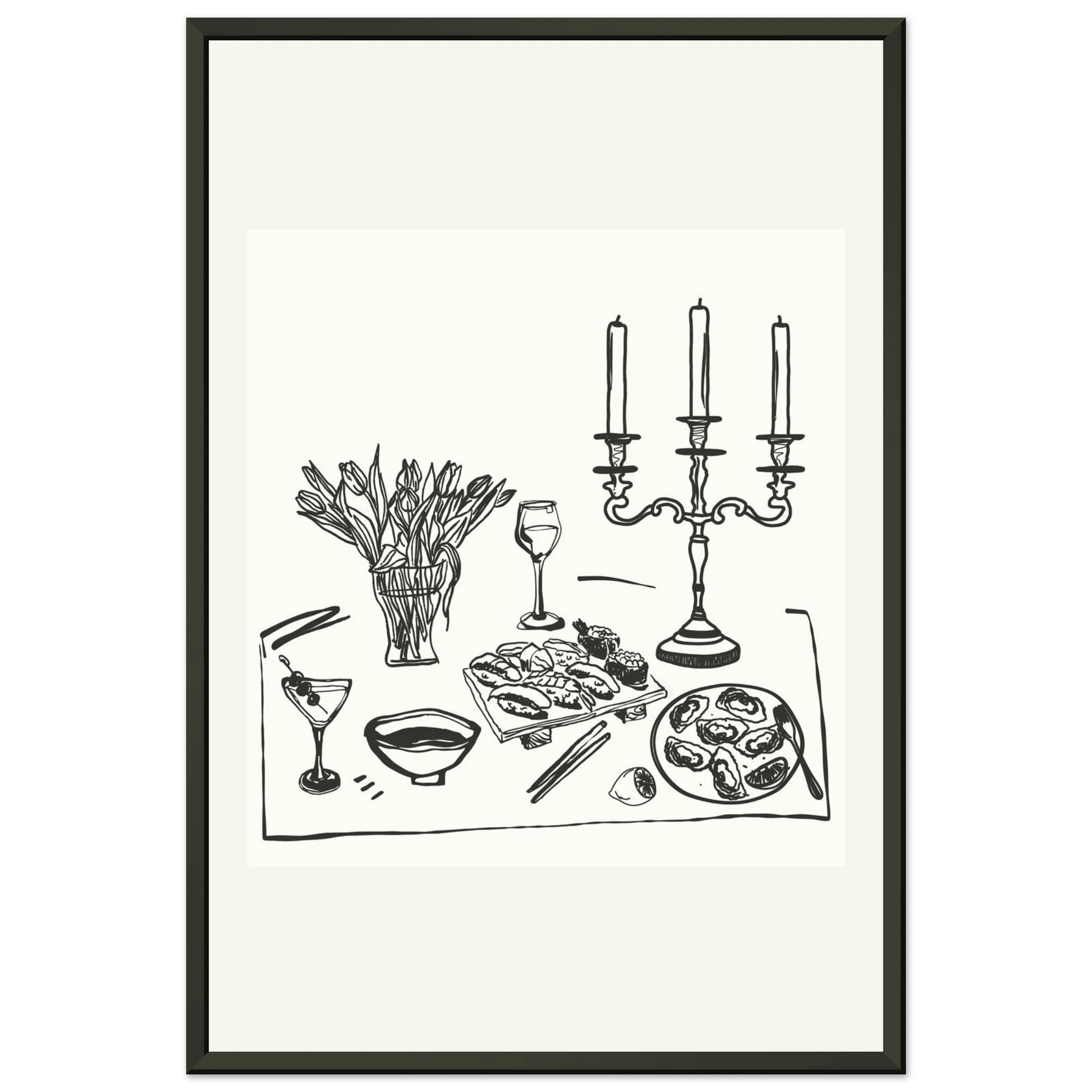 Fine Dining Table Print | Black Line Art Kitchen Wall Art | Elegant Dining Room Poster - Evergreen Posters