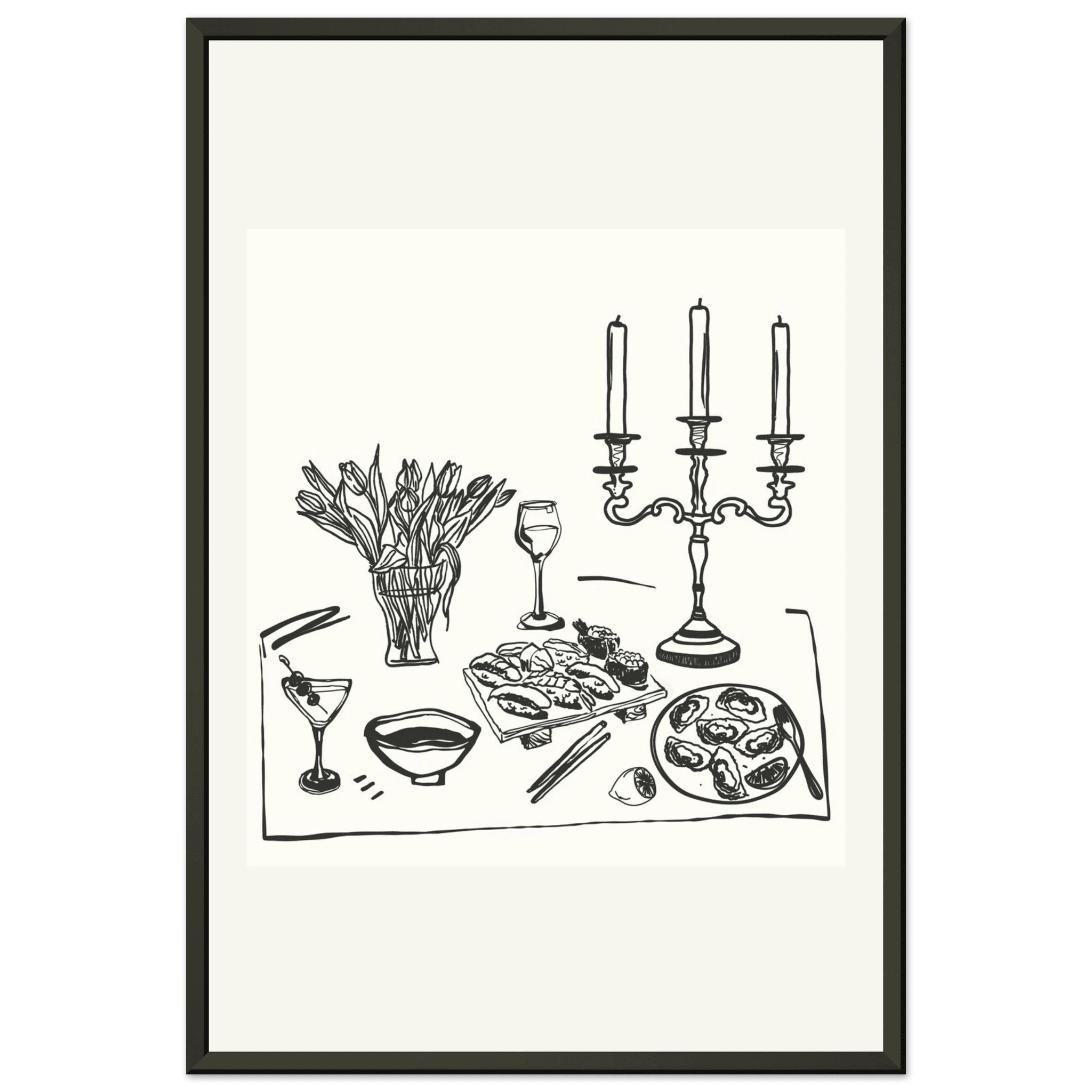 Fine Dining Table Print | Black Line Art Kitchen Wall Art | Elegant Dining Room Poster - Evergreen Posters