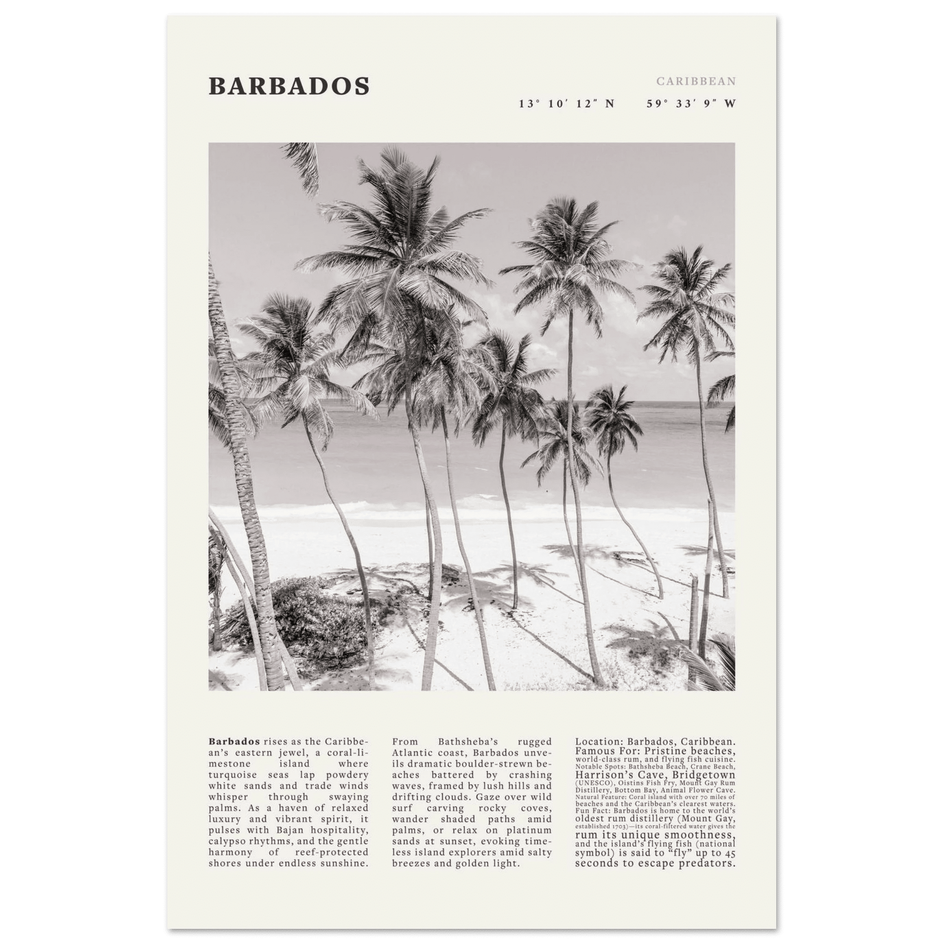 Barbados Poster Black and White – Vintage Caribbean Palm Beach Print (Digital & Printed Options) - Evergreen Posters