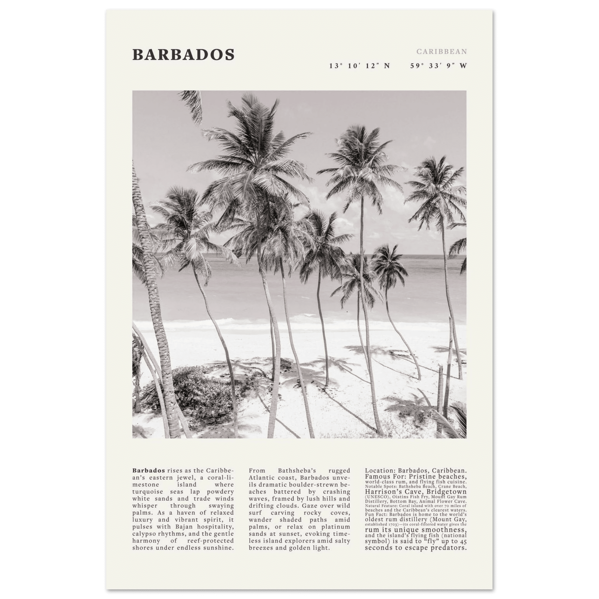 Barbados Poster Black and White – Vintage Caribbean Palm Beach Print (Digital & Printed Options) - Evergreen Posters