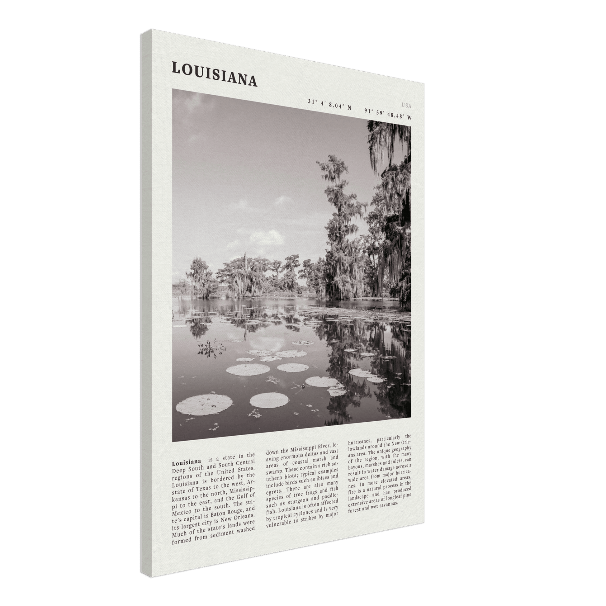Louisiana Poster | Black & White Bayou Wall Art | Southern USA Travel Print Decor - Evergreen Posters