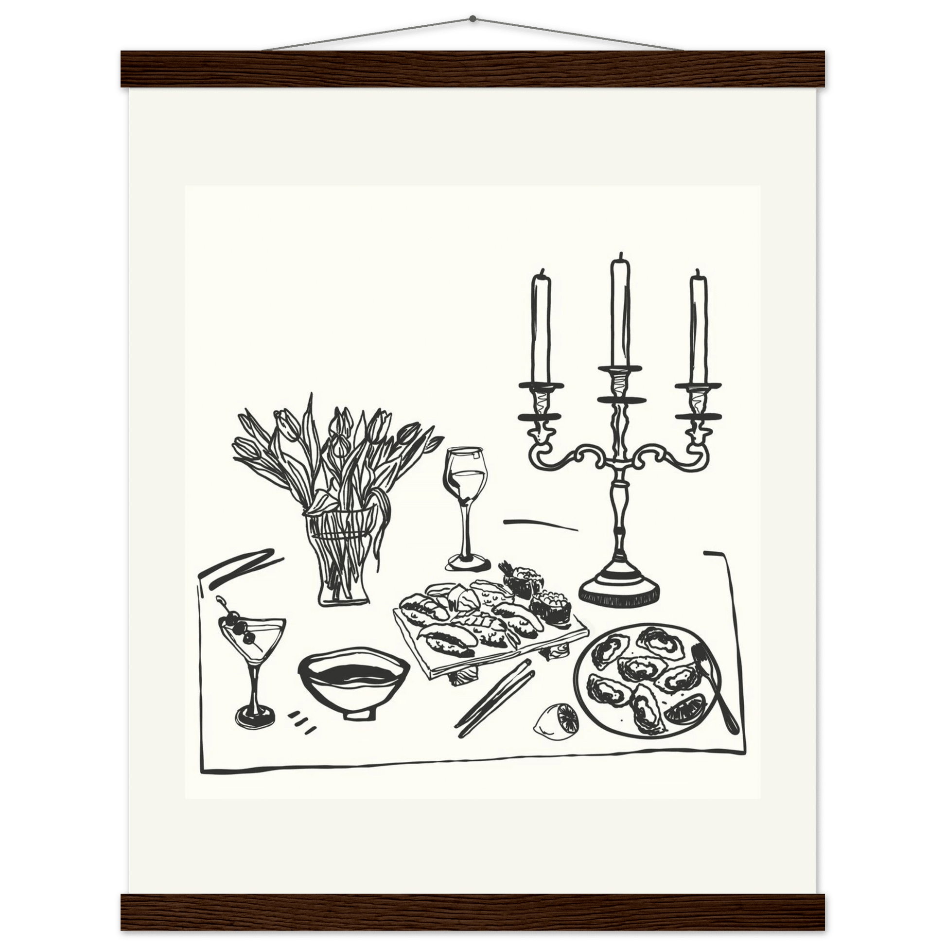 Fine Dining Table Print | Black Line Art Kitchen Wall Art | Elegant Dining Room Poster - Evergreen Posters