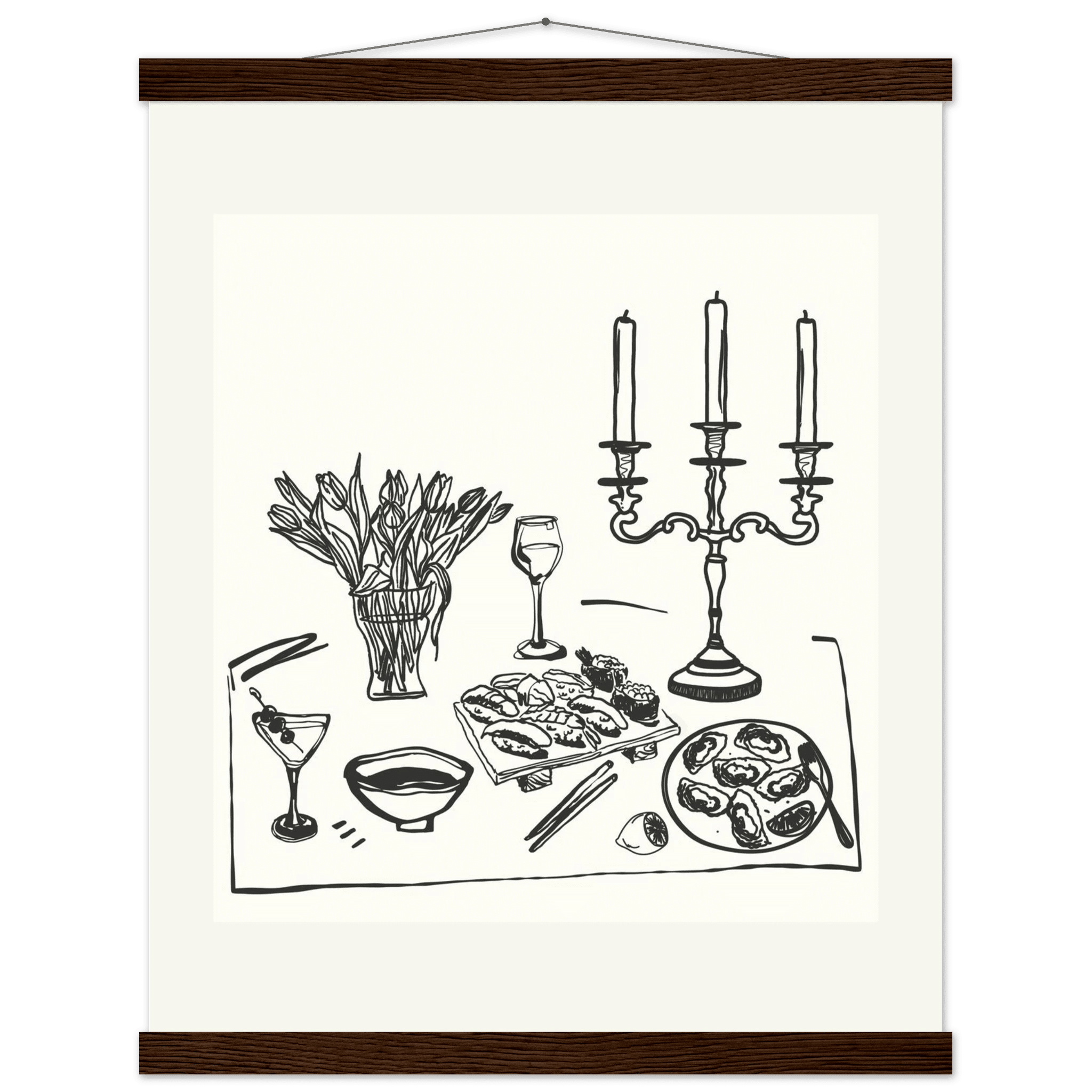 Fine Dining Table Print | Black Line Art Kitchen Wall Art | Elegant Dining Room Poster - Evergreen Posters