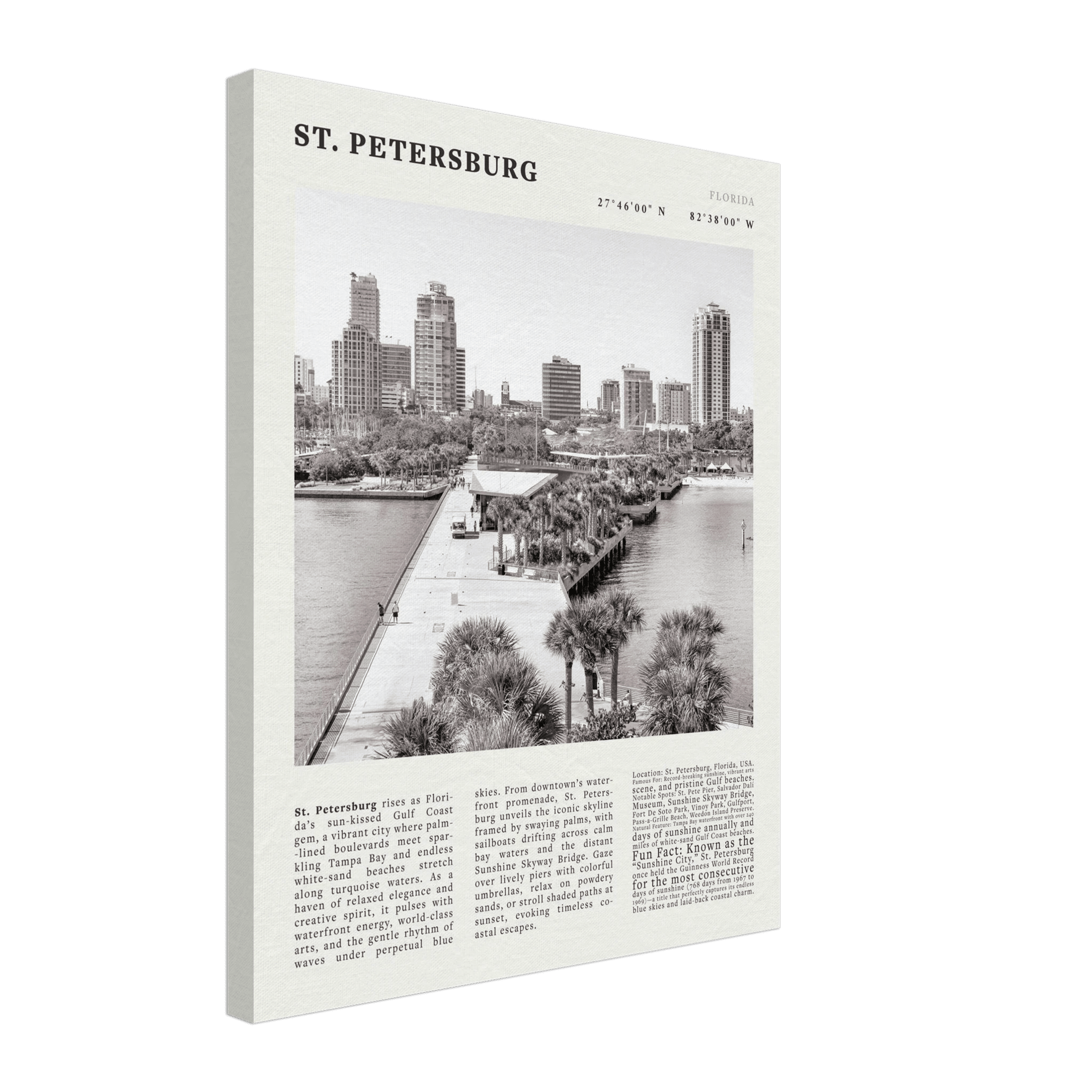 St. Petersburg Florida Poster Black and White – Vintage St Pete Skyline Print (Digital & Printed Options) - Evergreen Posters