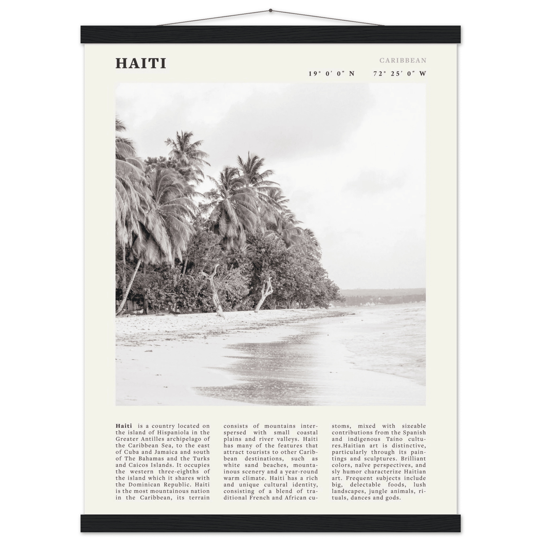 Haiti Poster | Black & White Caribbean Beach Wall Art | Tropical Travel Print - Evergreen Posters
