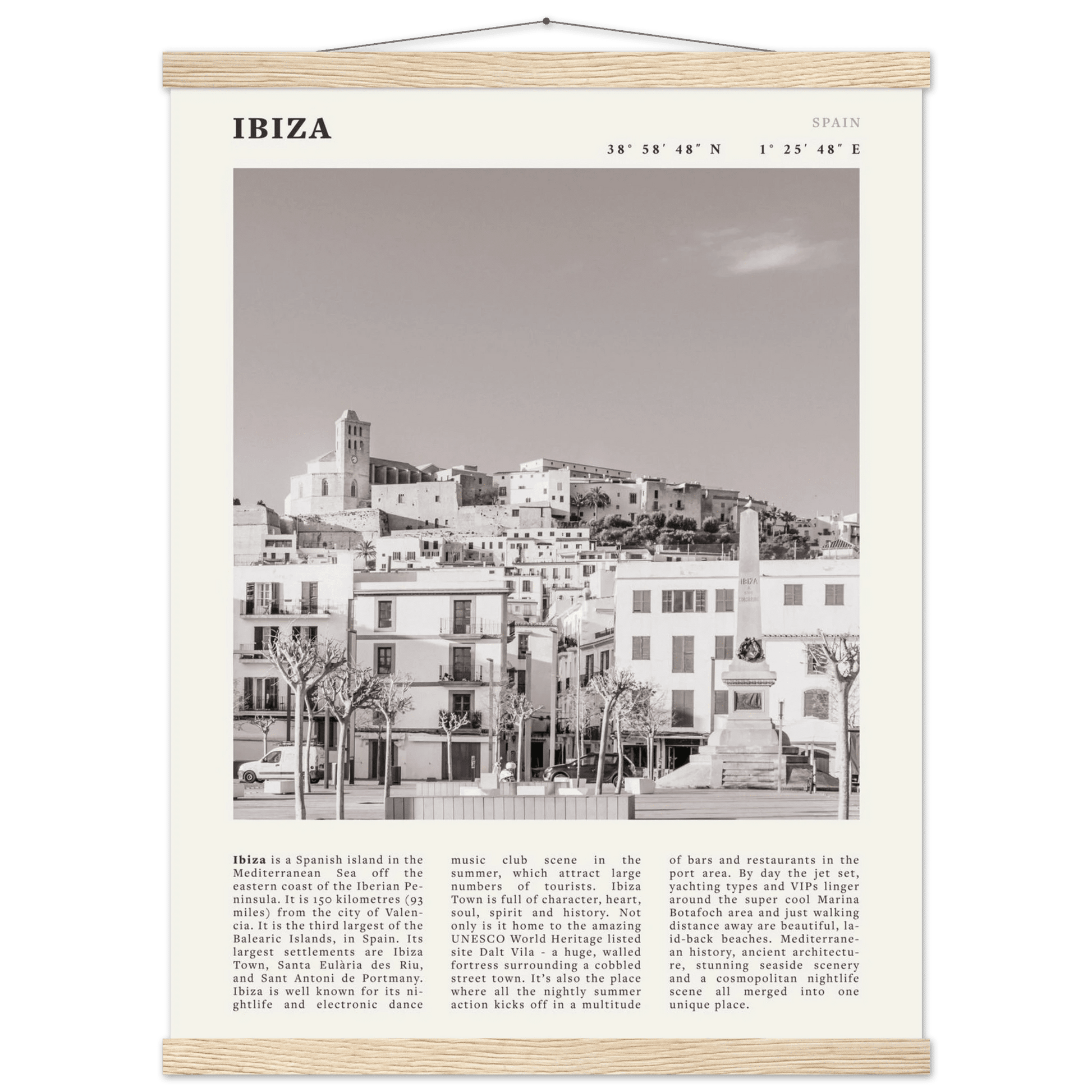 Ibiza Poster | Black & White Spanish Island Wall Art | Spain Travel Print - Evergreen Posters