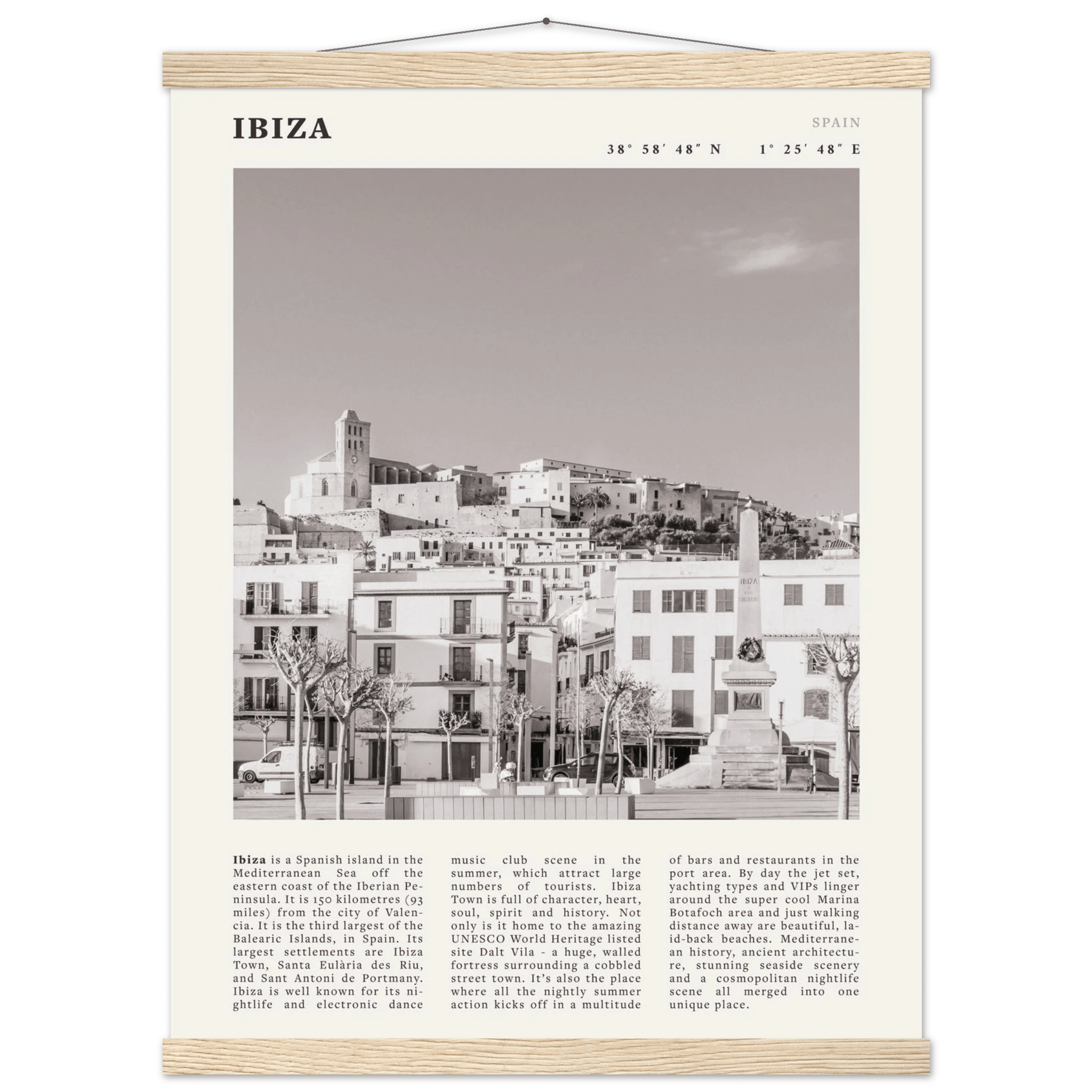 Ibiza Poster | Black & White Spanish Island Wall Art | Spain Travel Print - Evergreen Posters