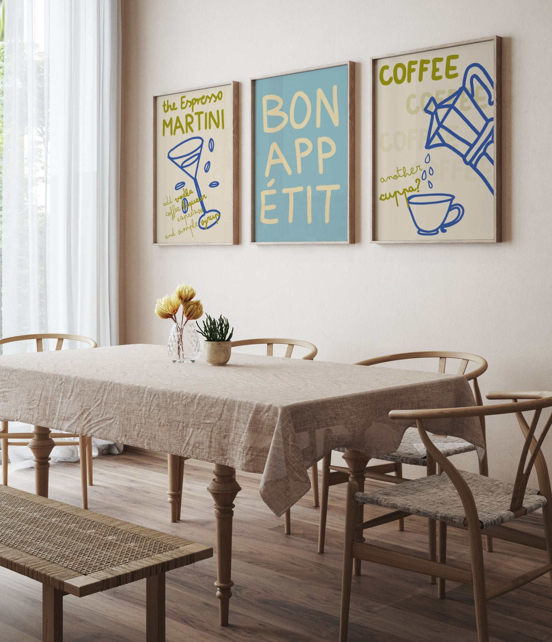 Kitchen Poster Set of 3 | Espresso Martini, Bon Appétit & Coffee Wall Art Prints - Evergreen Posters