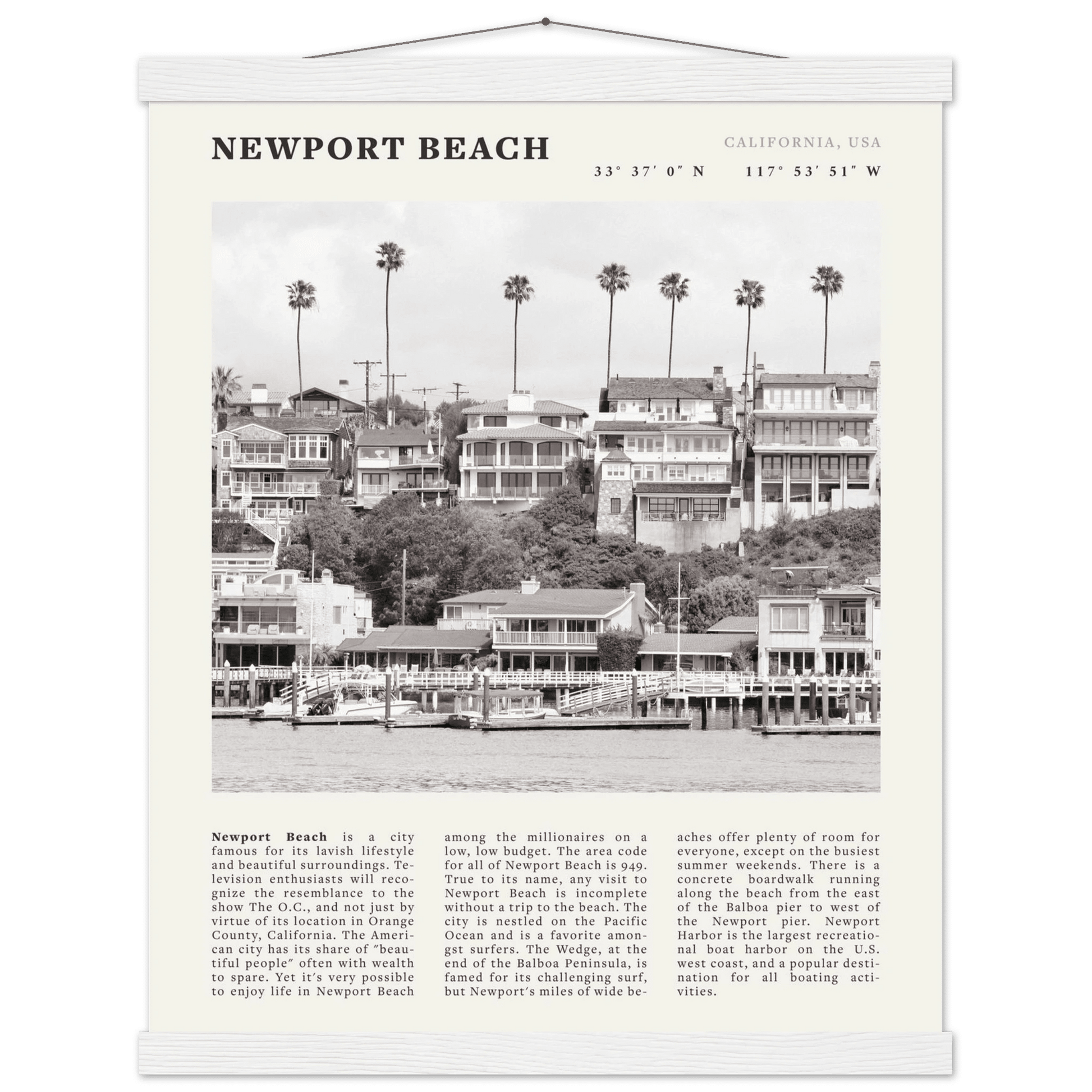 Newport Beach Poster | Black & White California Harbor Wall Art | Coastal Print - Evergreen Posters