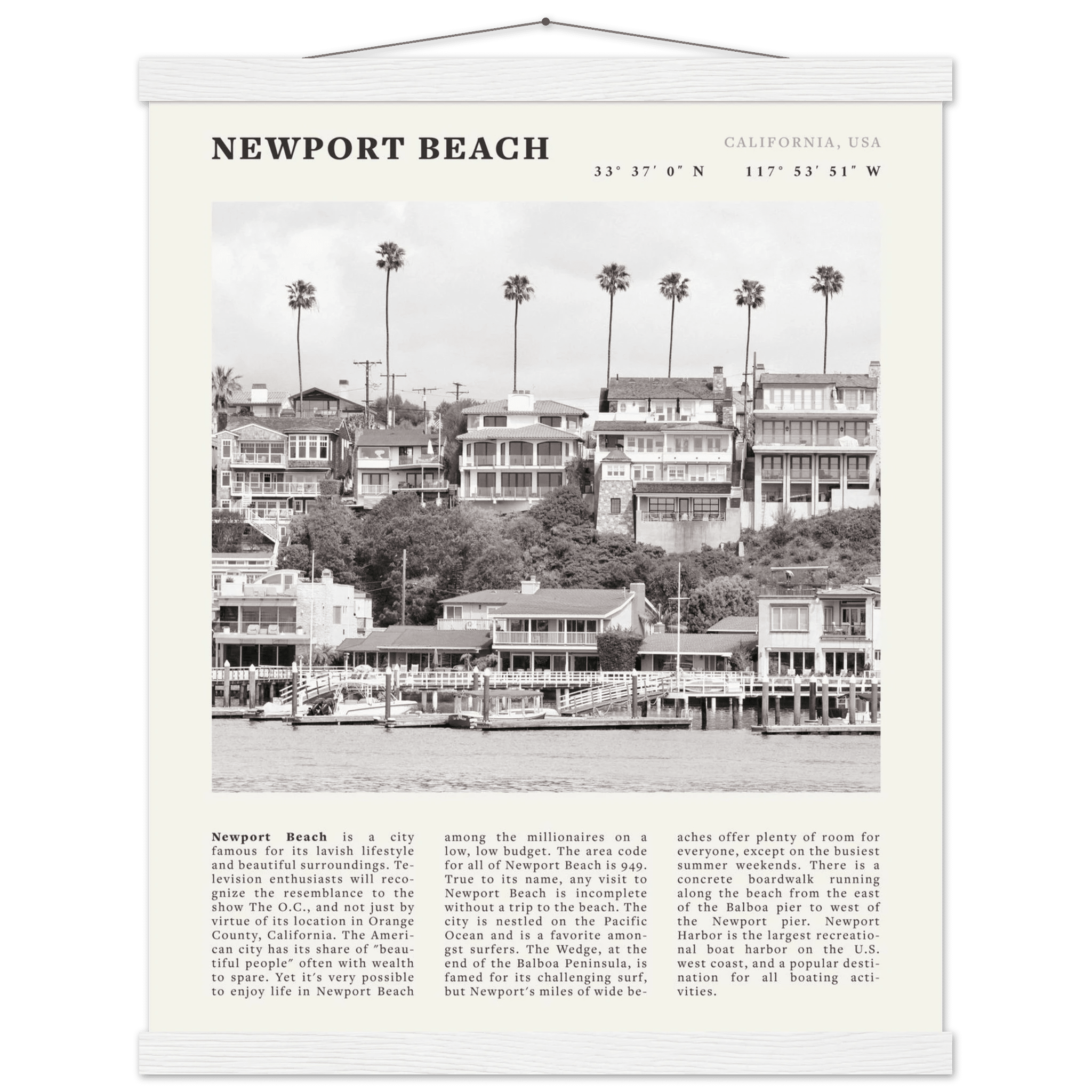 Newport Beach Poster | Black & White California Harbor Wall Art | Coastal Print - Evergreen Posters