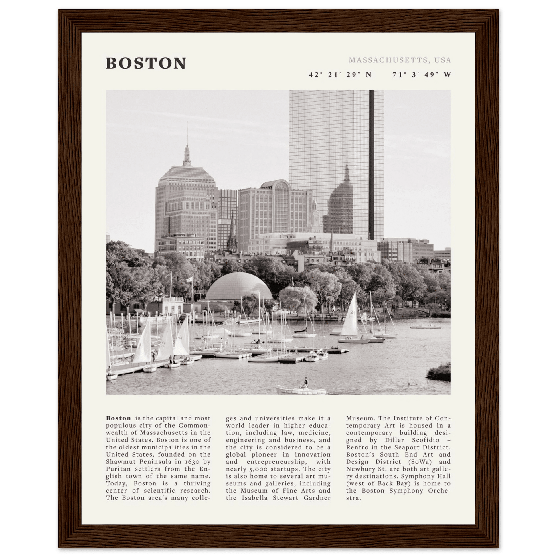 Boston Poster | Black & White Charles River Skyline Wall Art | Massachusetts Print - Evergreen Posters
