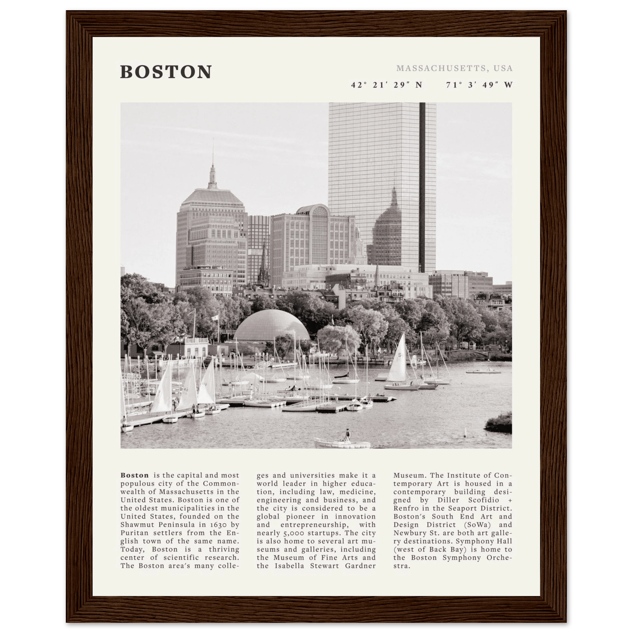 Boston Poster | Black & White Charles River Skyline Wall Art | Massachusetts Print - Evergreen Posters