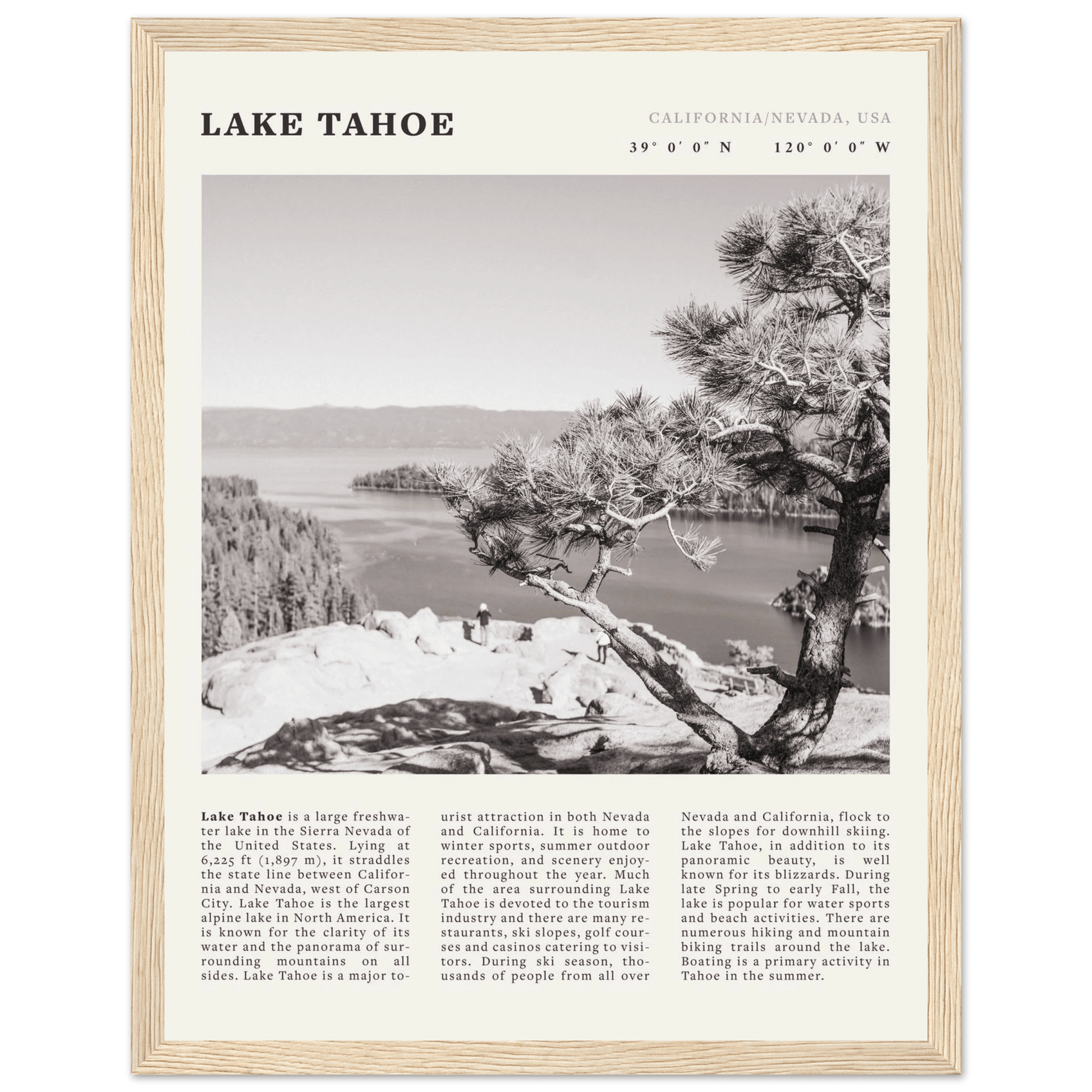 Lake Tahoe Poster | Black & White California Nevada Wall Art | Nature Travel Print Decor - Evergreen Posters
