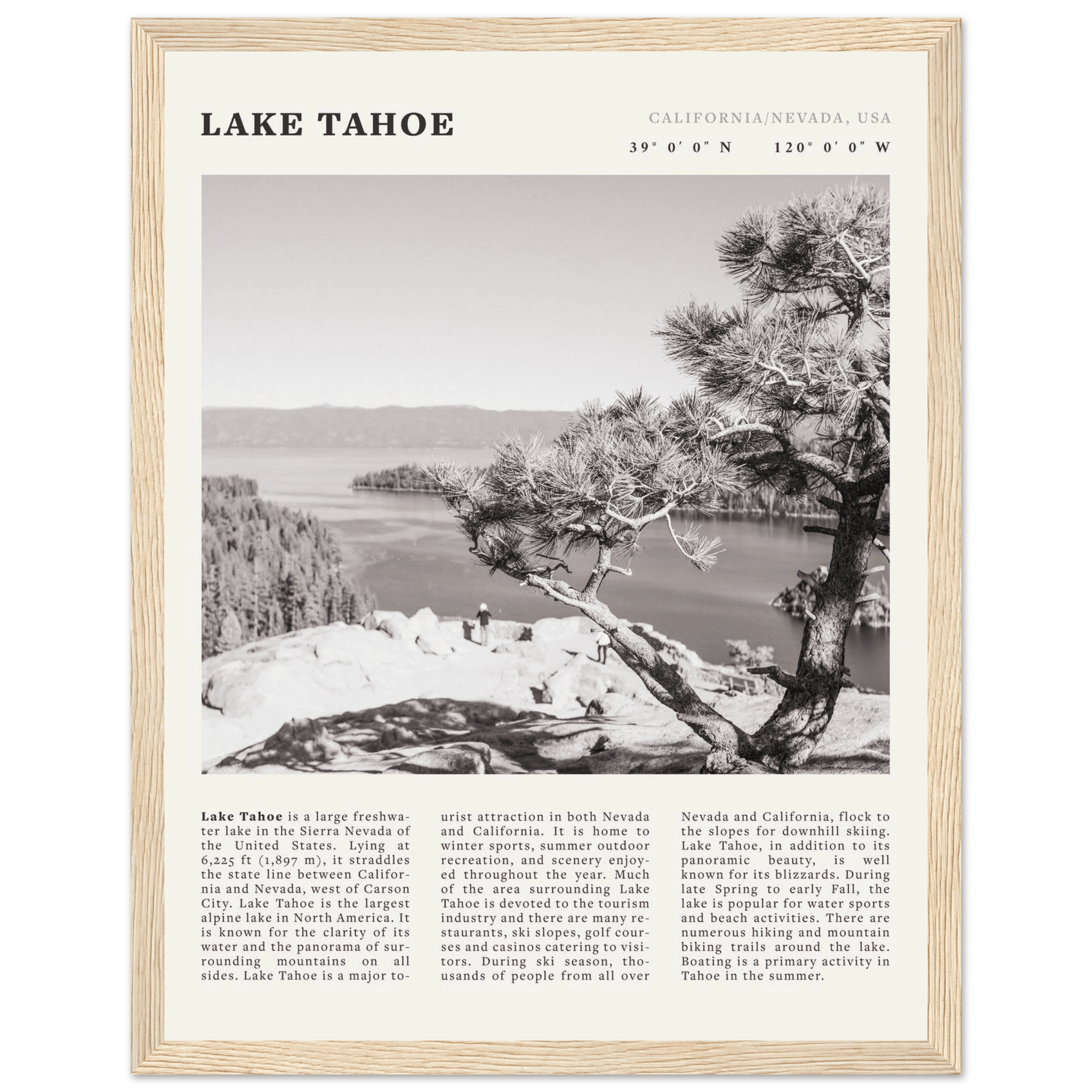 Lake Tahoe Poster | Black & White California Nevada Wall Art | Nature Travel Print Decor - Evergreen Posters