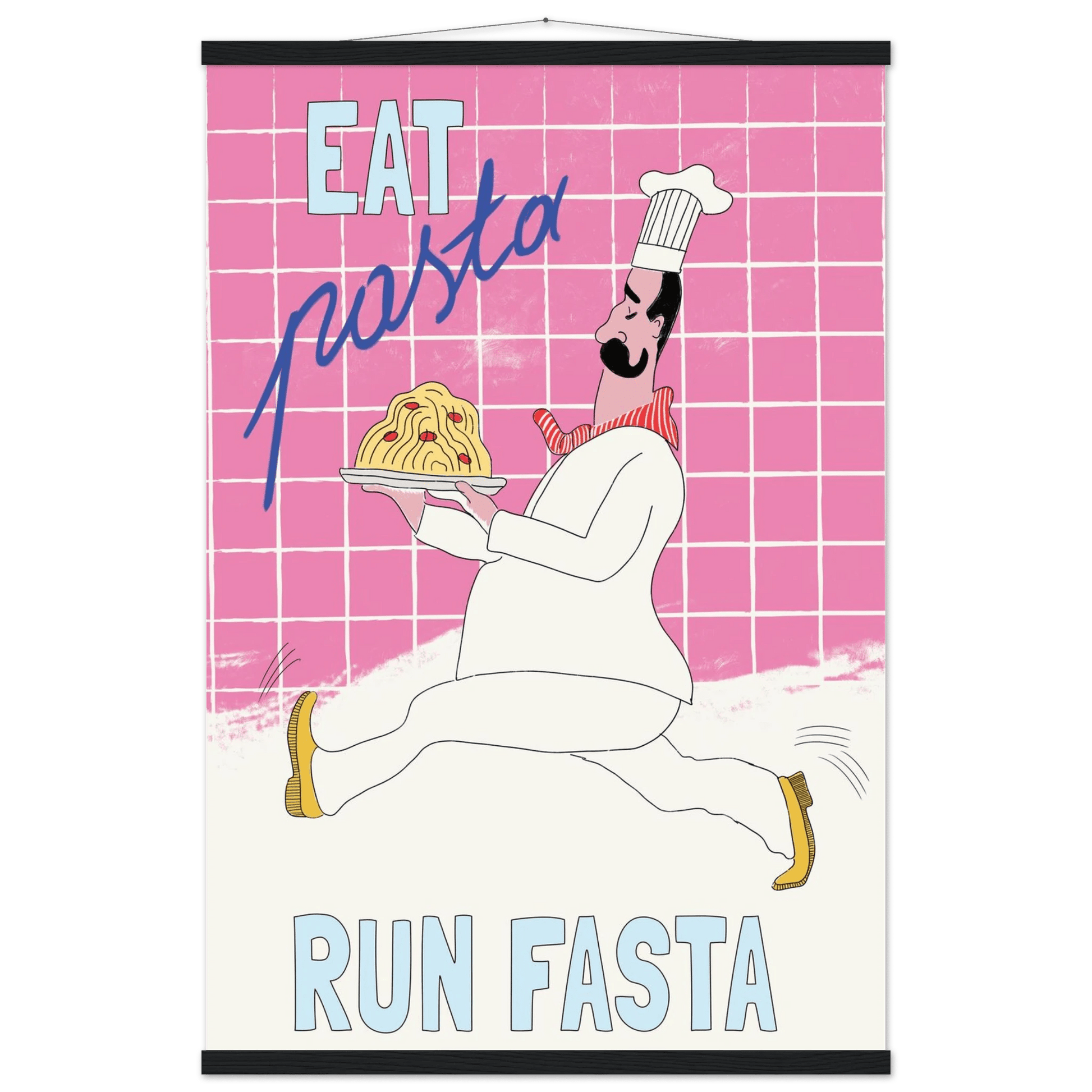 Eat Pasta Run Fasta Poster – Playful Kitchen Wall Art Print (Pink Edition) - Evergreen Posters