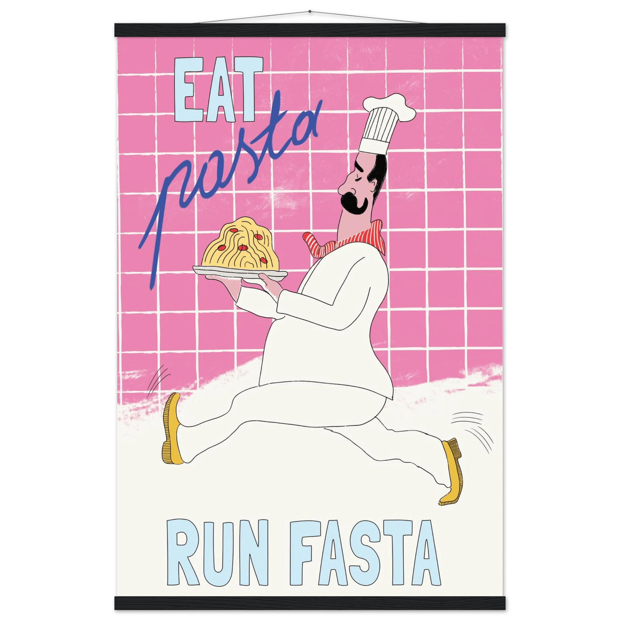 Eat Pasta Run Fasta Poster – Playful Kitchen Wall Art Print (Pink Edition) - Evergreen Posters