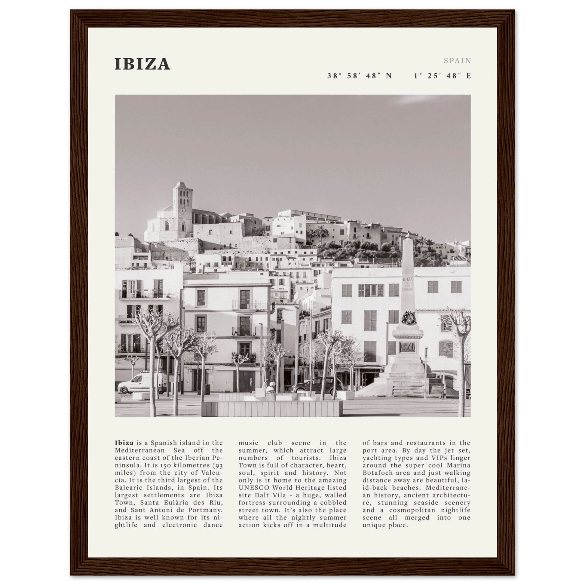 Ibiza Poster | Black & White Spanish Island Wall Art | Spain Travel Print - Evergreen Posters
