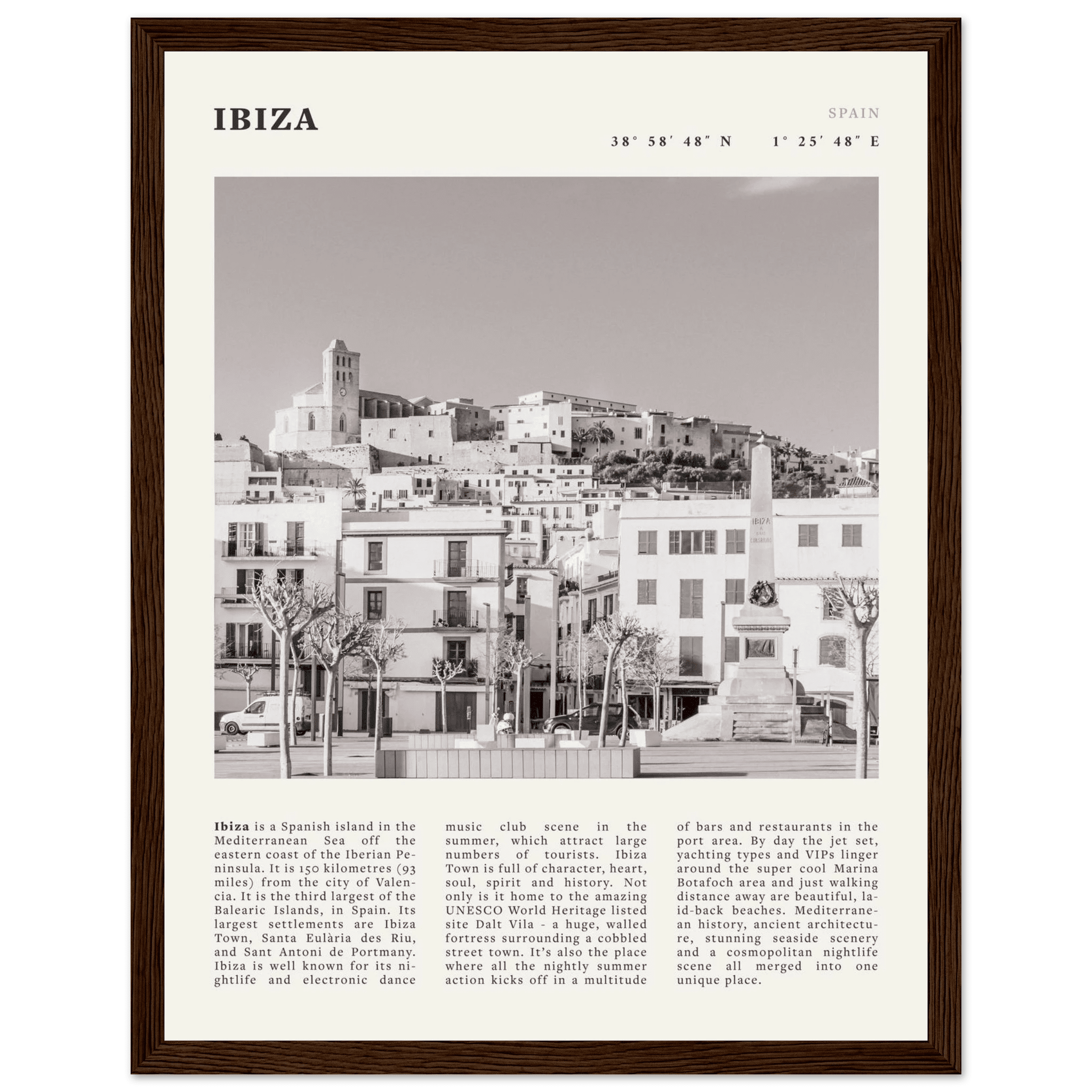 Ibiza Poster | Black & White Spanish Island Wall Art | Spain Travel Print - Evergreen Posters