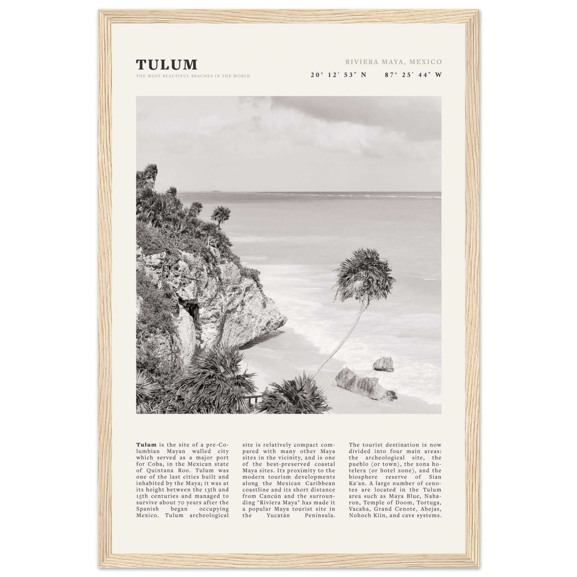 Tulum Poster | Black & White Riviera Maya Mexico Wall Art | Beach Travel Print - Evergreen Posters