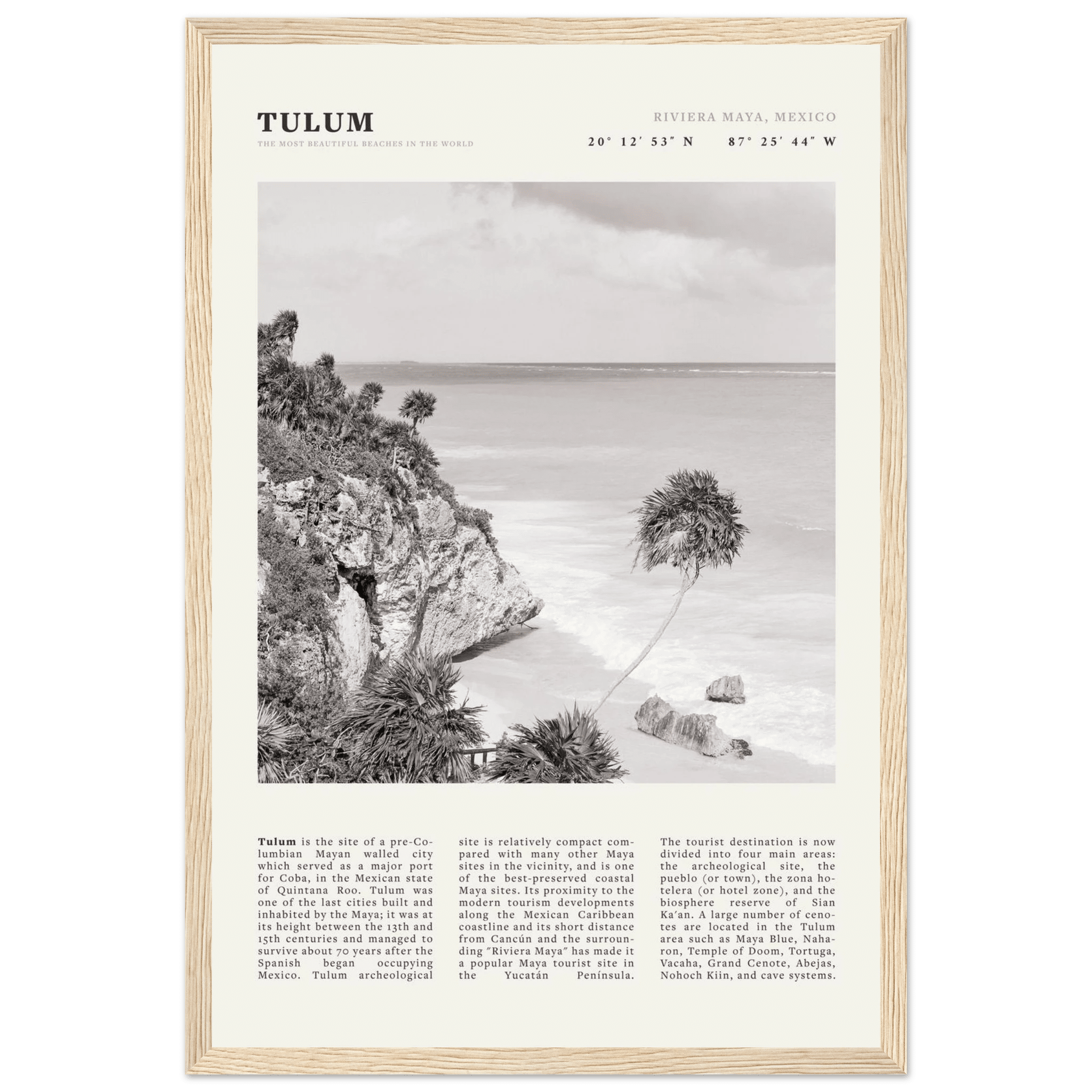 Tulum Poster | Black & White Riviera Maya Mexico Wall Art | Beach Travel Print - Evergreen Posters
