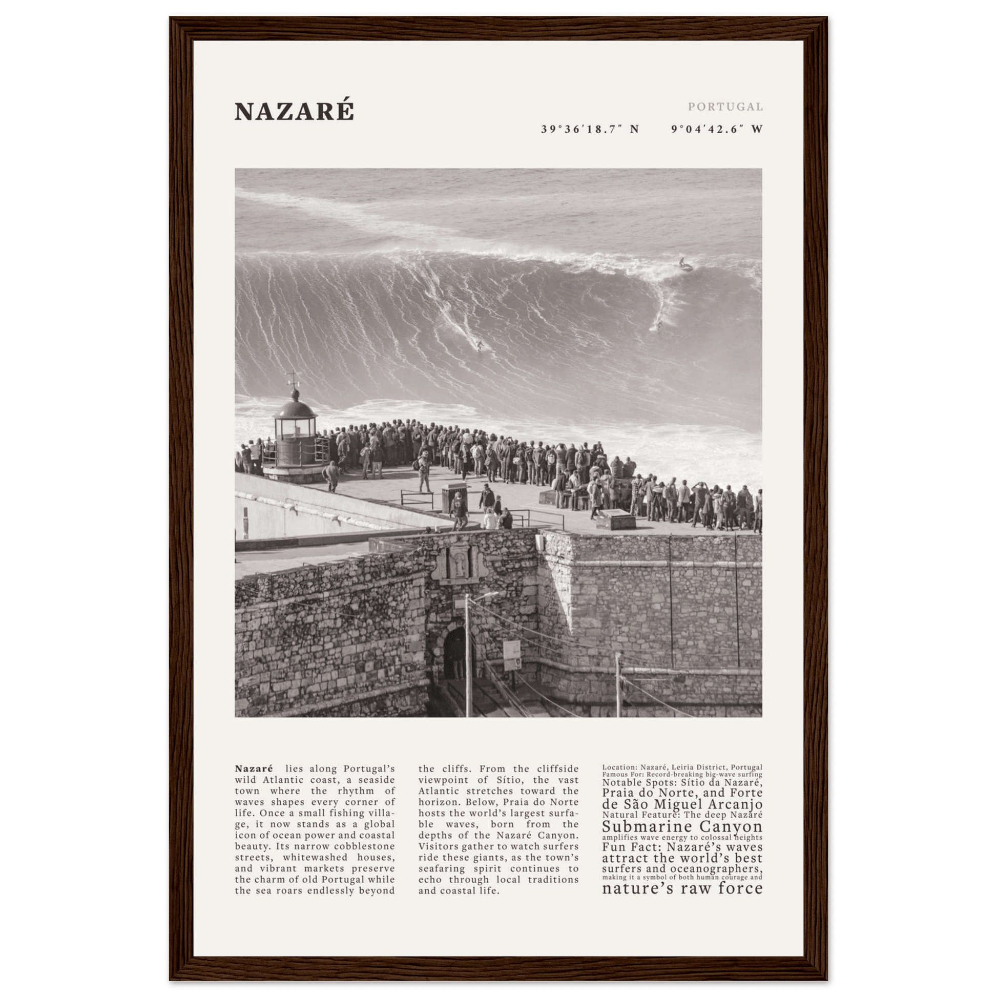 Nazaré Portugal Poster Black and White – Vintage Big Waves Surf Print (Digital & Printed Options) - Evergreen Posters