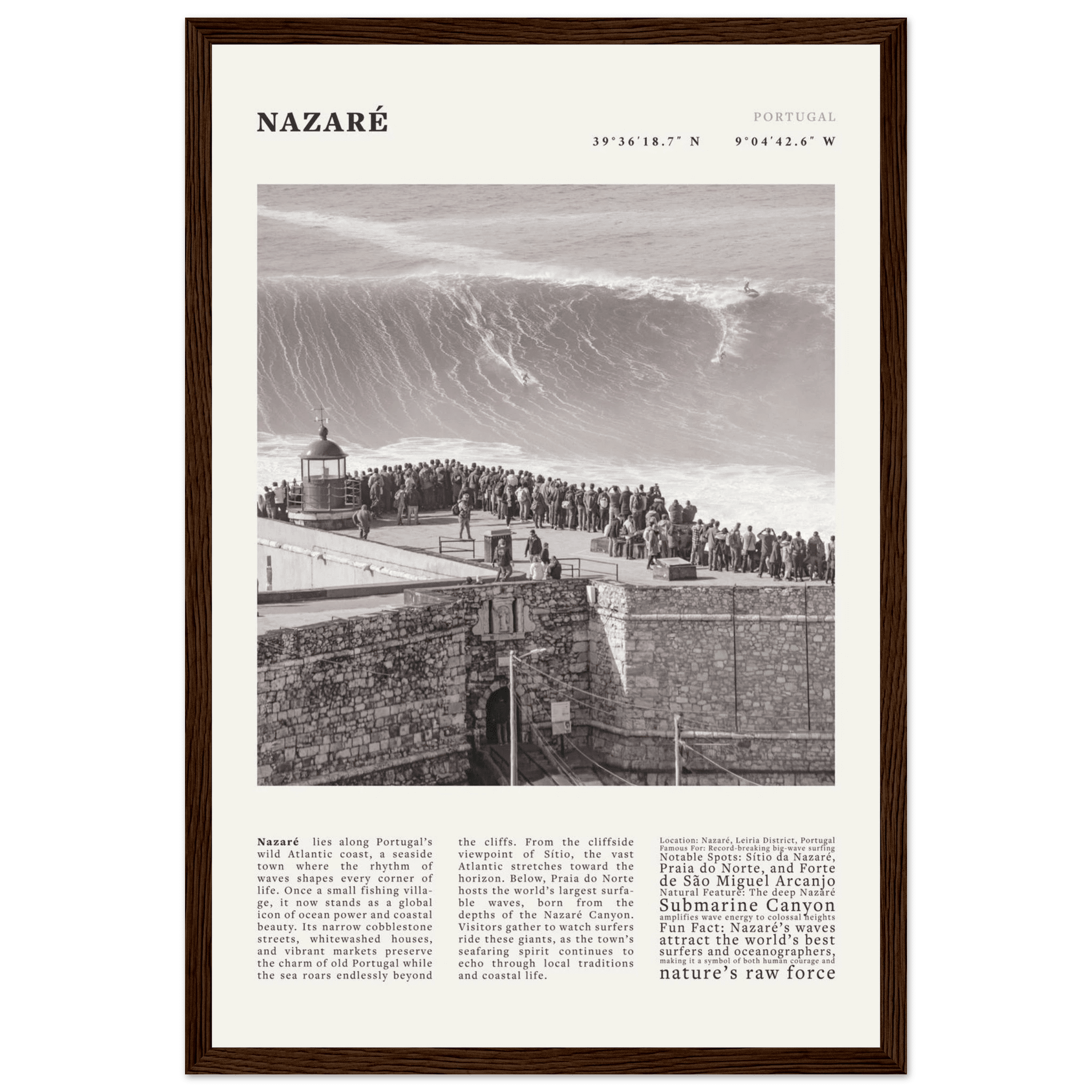Nazaré Portugal Poster Black and White – Vintage Big Waves Surf Print (Digital & Printed Options) - Evergreen Posters