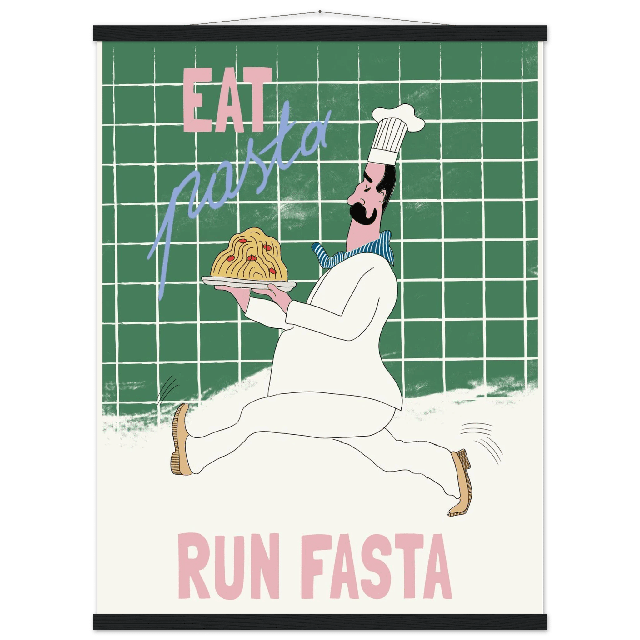 Eat Pasta Run Fasta Poster – Playful Kitchen Wall Art Print (Green Edition) - Evergreen Posters
